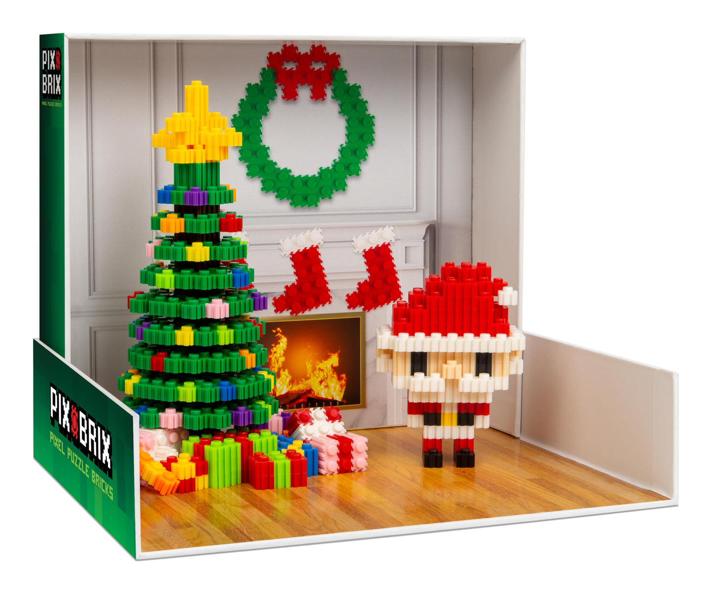 Pix Brix Pixel Art Puzzle Bricks Christmas Scene Puzzle with Display Box Patented Colorful Building Bricks, Create 2D and 3D Builds A Fun, Festive Pixel Art Set for Kids and Adults
