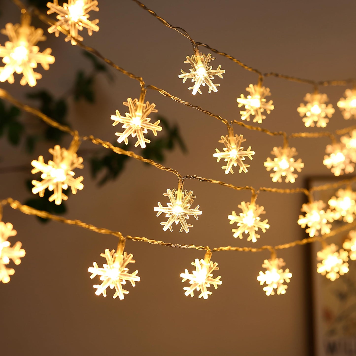 Yoitomehy Snowflake Christmas String Lights, 20 ft, 40 LED, Battery Operated, Warm White Fairy Lights for Holiday Decor