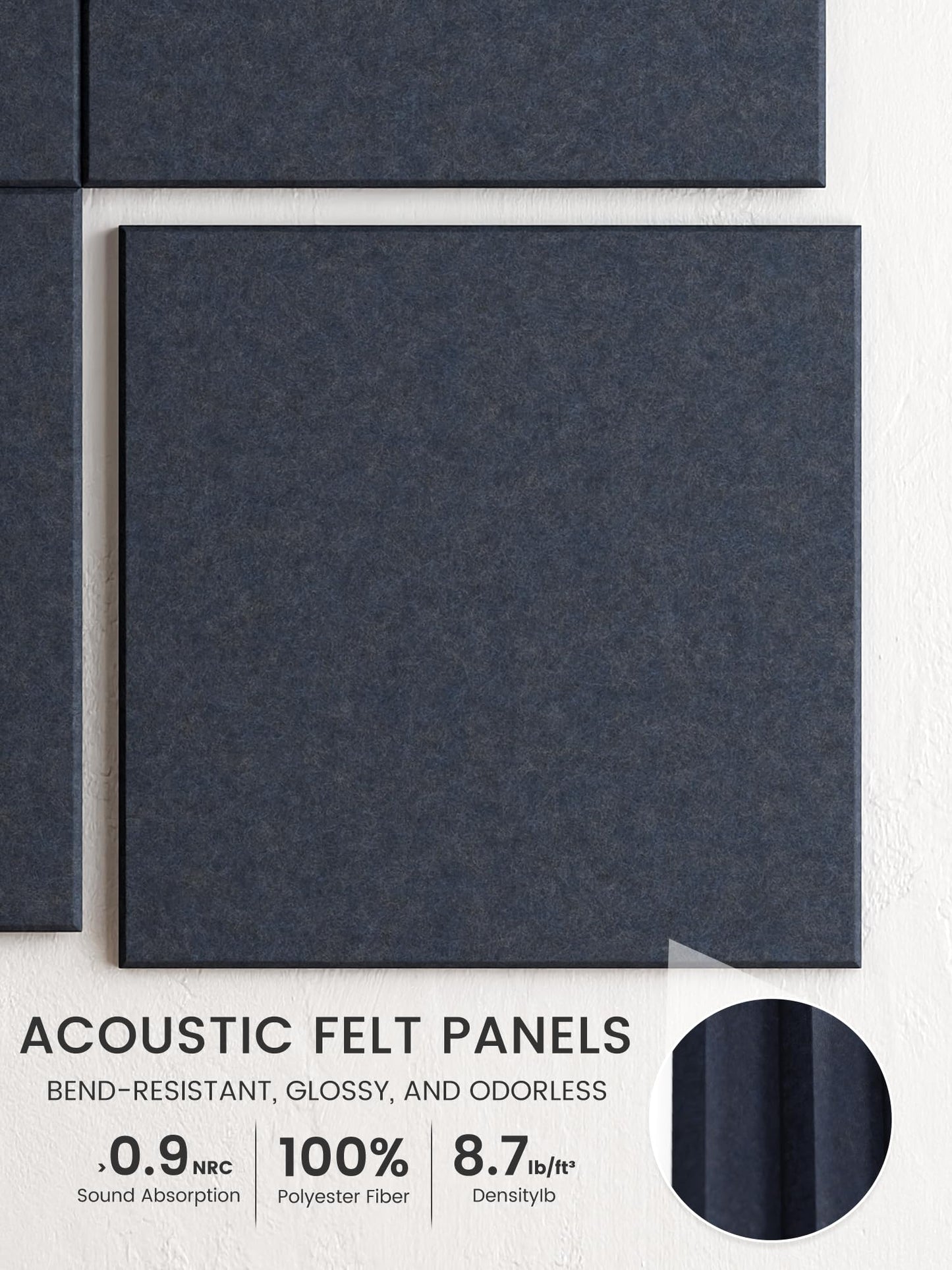 Bumusty Large Cork Board 48" x 36" Alternative - 12 Pack Felt Wall Tiles with 70 Safe Removable Adhesive Tabs, 30 Pushpins, Cork Boards for Walls Bulletin Board Office Decor (Deep Charcoal Blue)