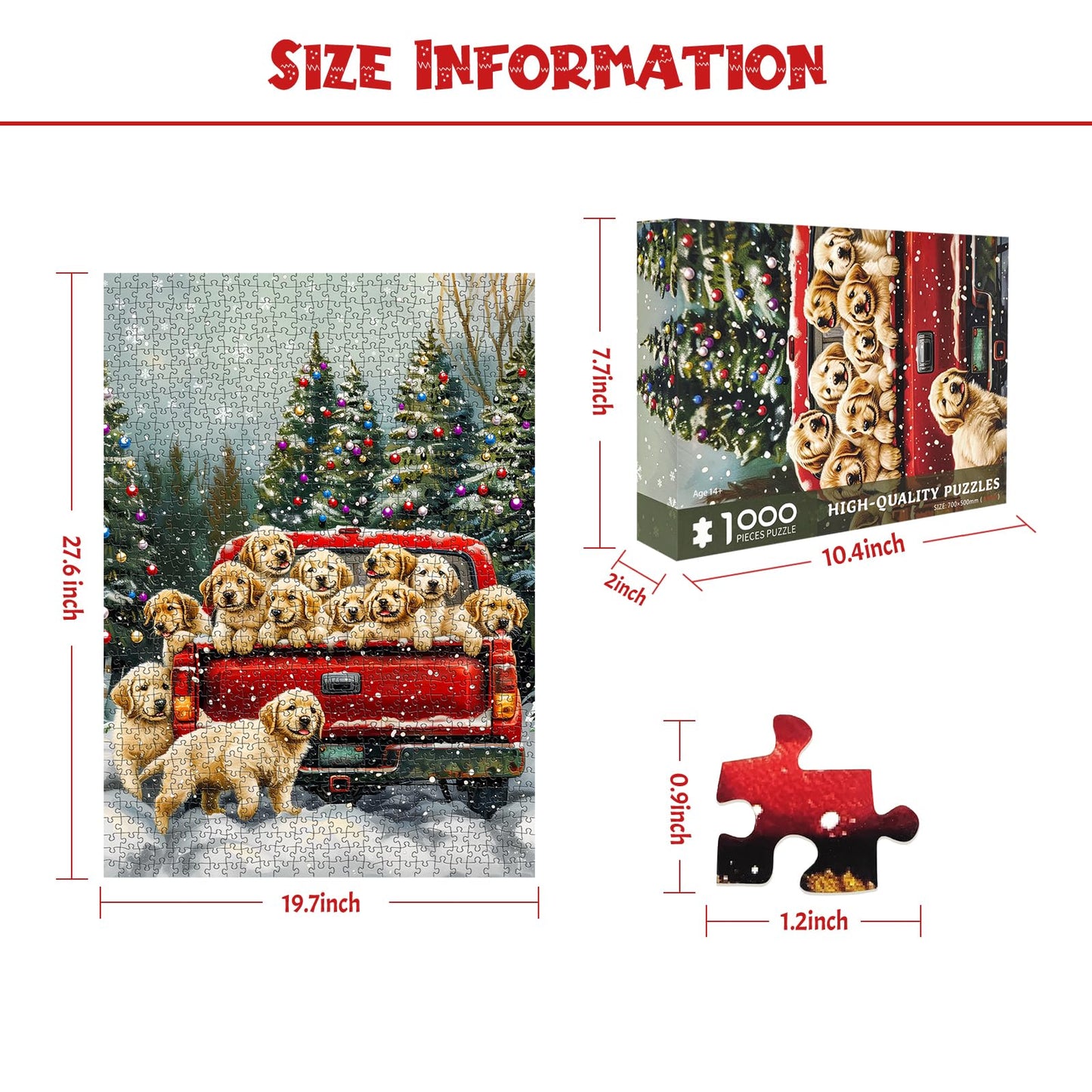 MBOQIU 1000 Piece Puzzle for Adults - Cute Puppies Christmas Puzzle, Letters on Back, Golden Retriever Christmas Vacation Jigsaw Puzzles, Challenging Puzzles for Teens Seniors - 27.6 x 19.7 inches