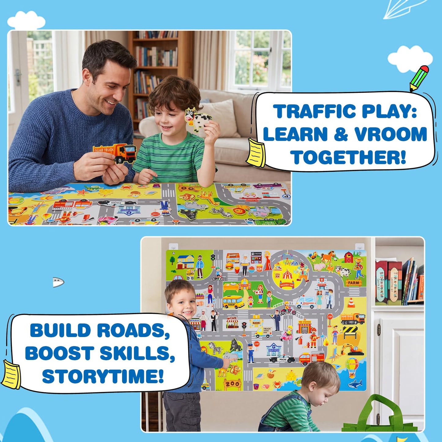 maglala Traffic Felt Busy Board for Toddlers, 40″ x 28″ Large Wall Toy 95PCS Car Road Play Set, Montessori Sensory Toys, Autism Learning Activities, Preschool Educational Gifts for Boys Girls Age 2-5