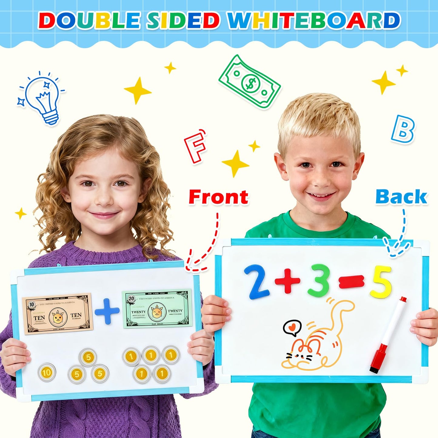 Gifts2U Pretend Teacher Playset for Kids, Play School Toys for Girls Boys with Teacher Bag, Whiteboard, Play Money, Learning Clock, Educational Posters and Play Teaching Supplies