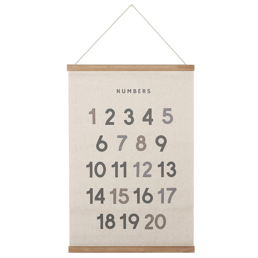 Bon et Beau 16 x 24 Inch Embroidered Number Poster Framed with Wood Hanger - Neutral Gray Wall Décor for Boys Nursery, Bedroom, Playroom, Toddler and Kids Room