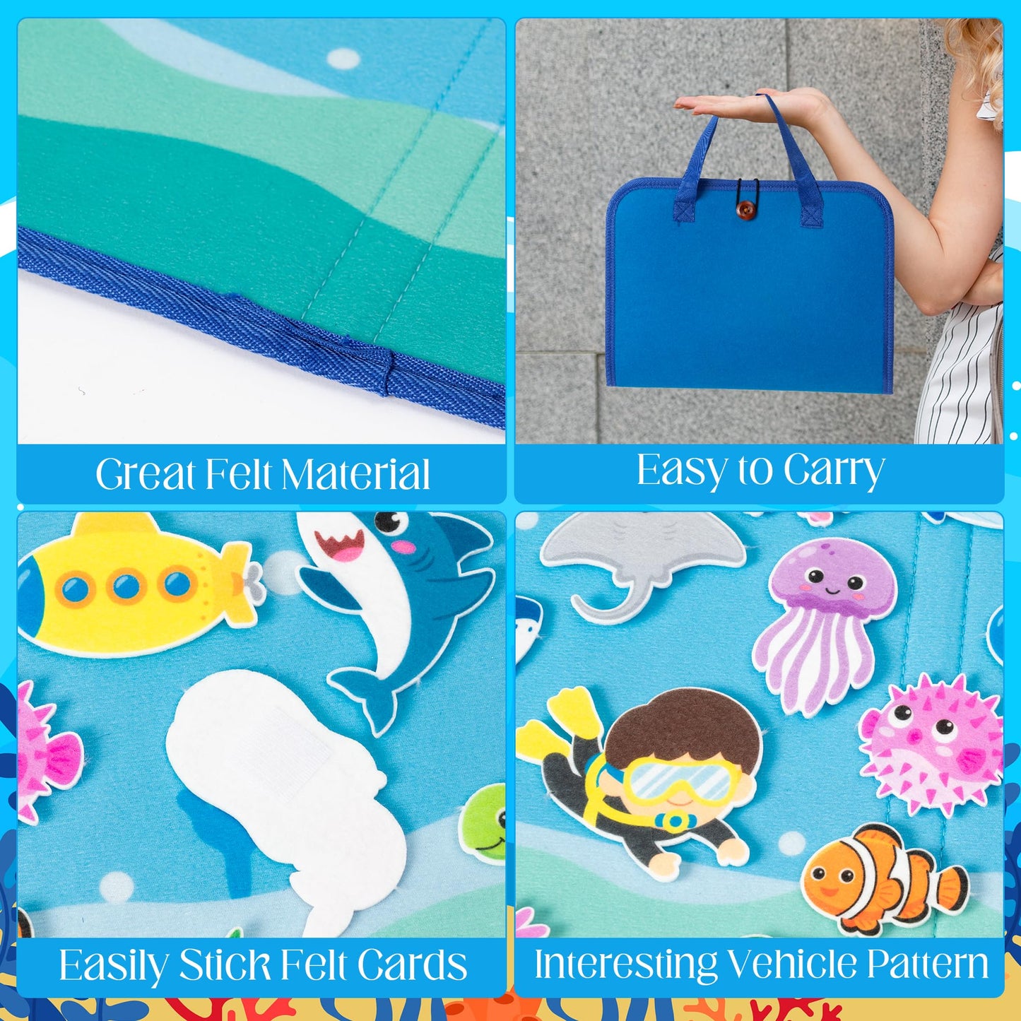 WATINC Travel Felt Board Story Set - 25PCS Portable Felt Board Educational Birthday Gift for Boy Girl Toddler, Under The Sea Storytelling Preschool Early Learning Interactive Play Kit (Ocean Animals)