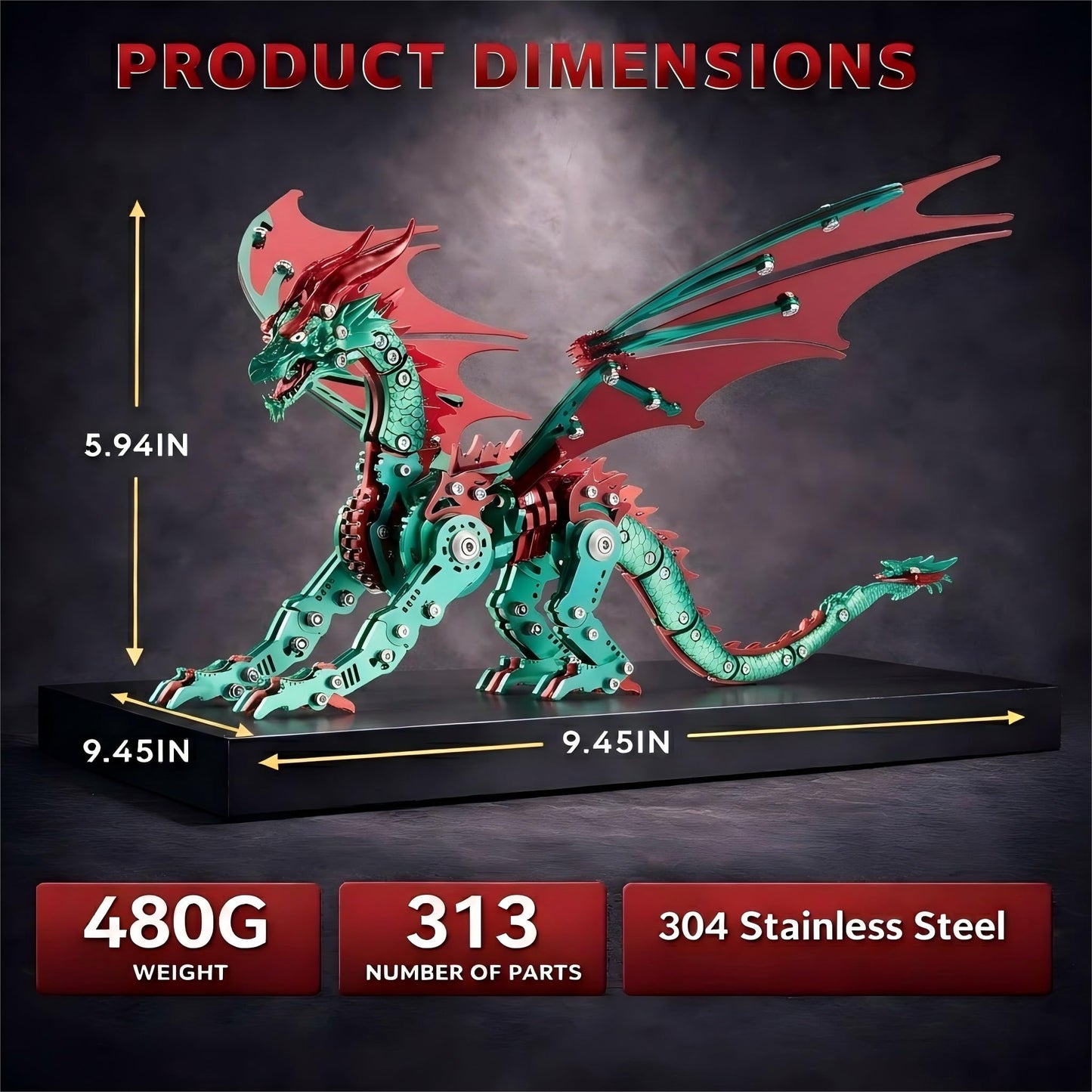 3D Metal Dragon Model Kit for Adults, Mechanical Pterosaur Puzzle, DIY Assembly Steel Model, Challenging Building Kit, Unique Gift for Men Desk Decor