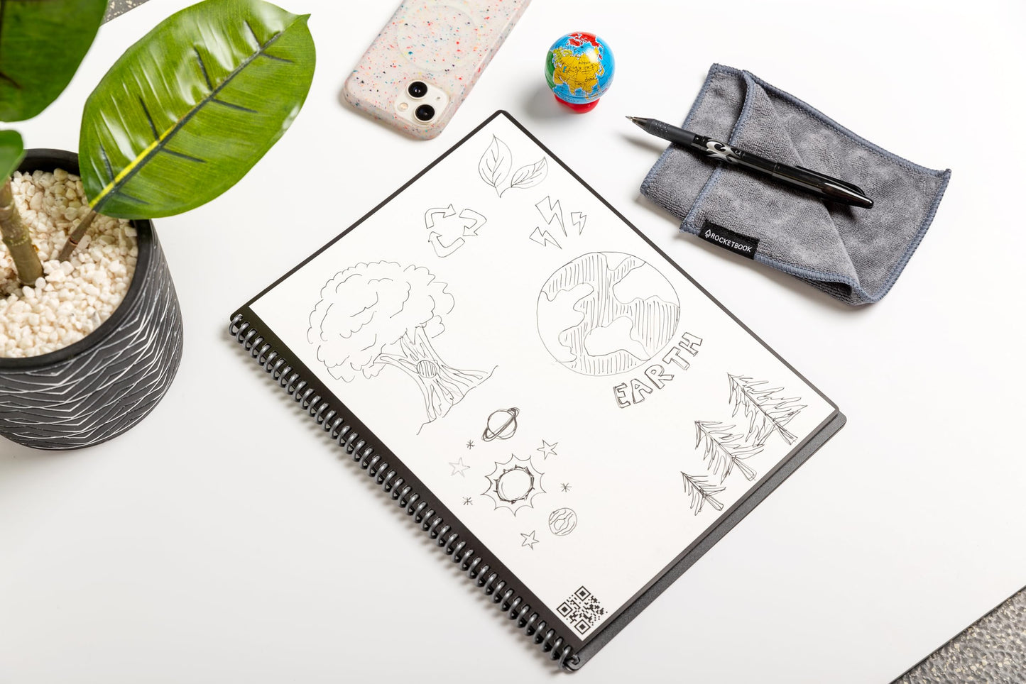 Rocketbook Core Reusable Spiral Notebook, Executive Size 6x8.8, Black - Lined Pages, App-Connected, Erasable, Durable Cover, Ideal for School, Work, and Creative Projects