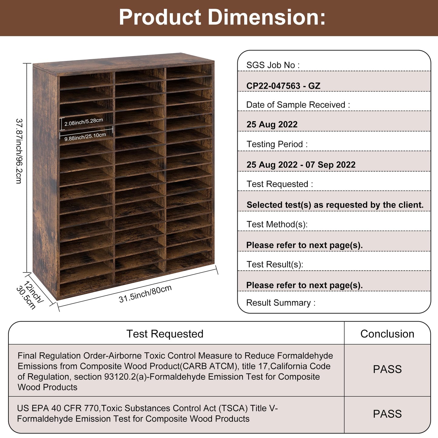 EasyPAG Wooden Literature Organizer with Adjustable Shelves, 48 Compartments Office Paper Organizer Storage 24000 Sheets Letter Size Paper, Student Mailbox for Classroom, Archaize