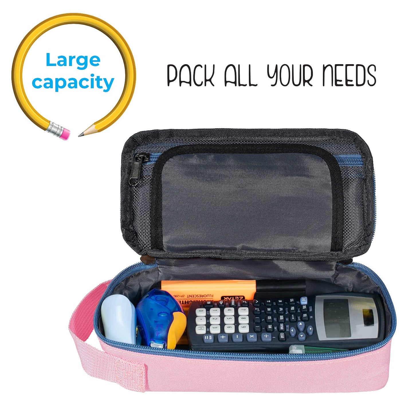 ECHSRT Large Pencil Case, Aesthetic Pen Pouch with Big Capacity, Minimalist Portable Stationery Bag with Handle for Office Organizer Pink Pencil Cases for Girls
