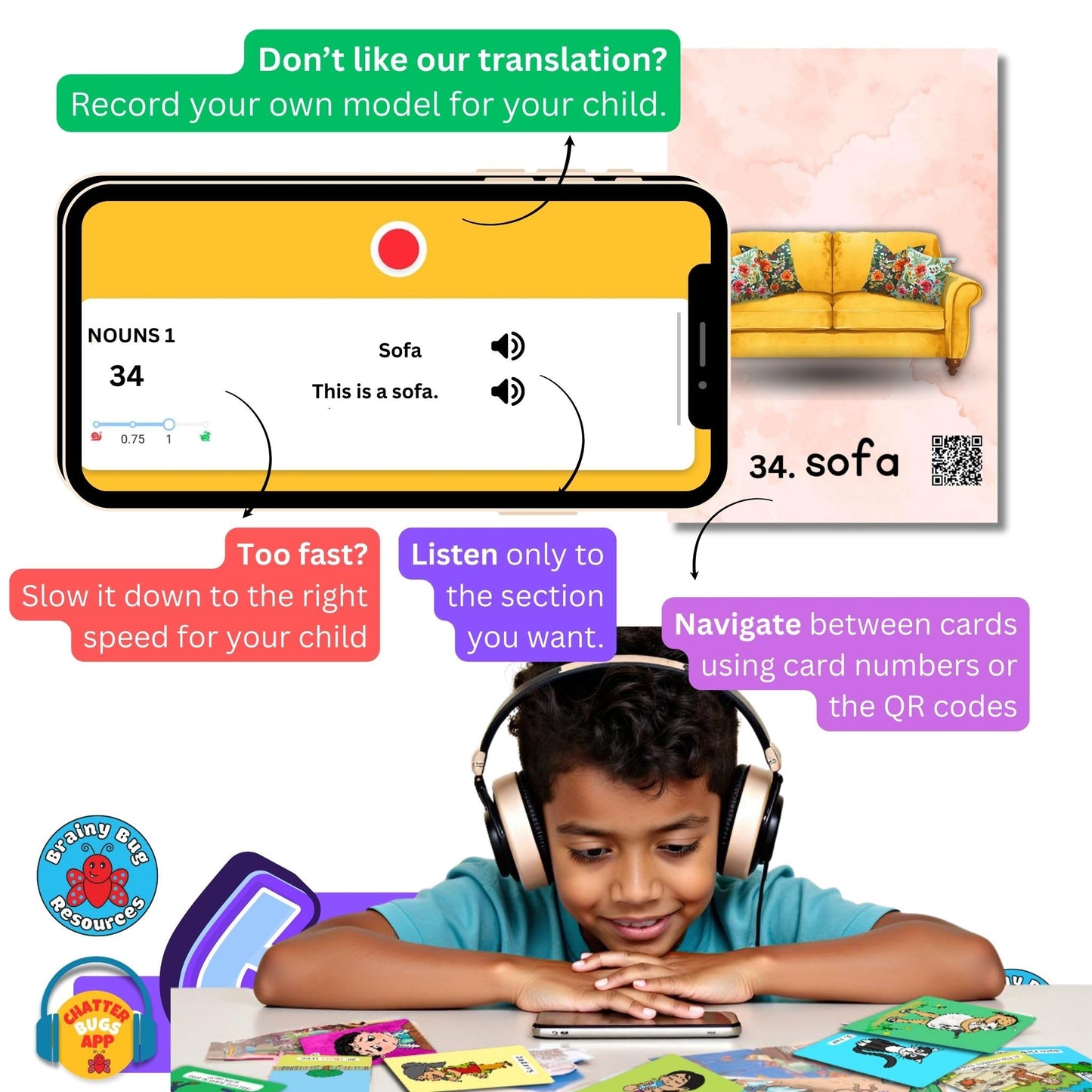 Brainy Bug Resources Flashcards with App-Enabled Audio Feature | 60 Everyday Objects Level 1 | Nouns | Audio in Hindi, English, Punjabi, Tamil, Kannada, Telugu | Spoken English | Special Kids