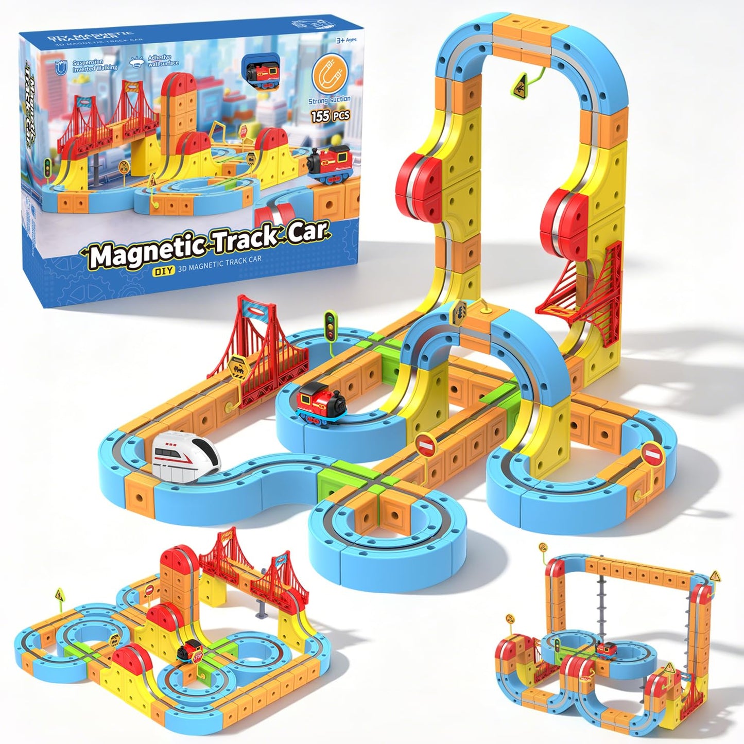 YAZ&OUZ Electric Train Set for Kids Ages 4-12, Magnetic Train Set, 3D Gravity-Defying Train Tracks, Magnetic Track Car Toys Kids Train Set, STEM Educational Building Toddler Train Set (2Train)
