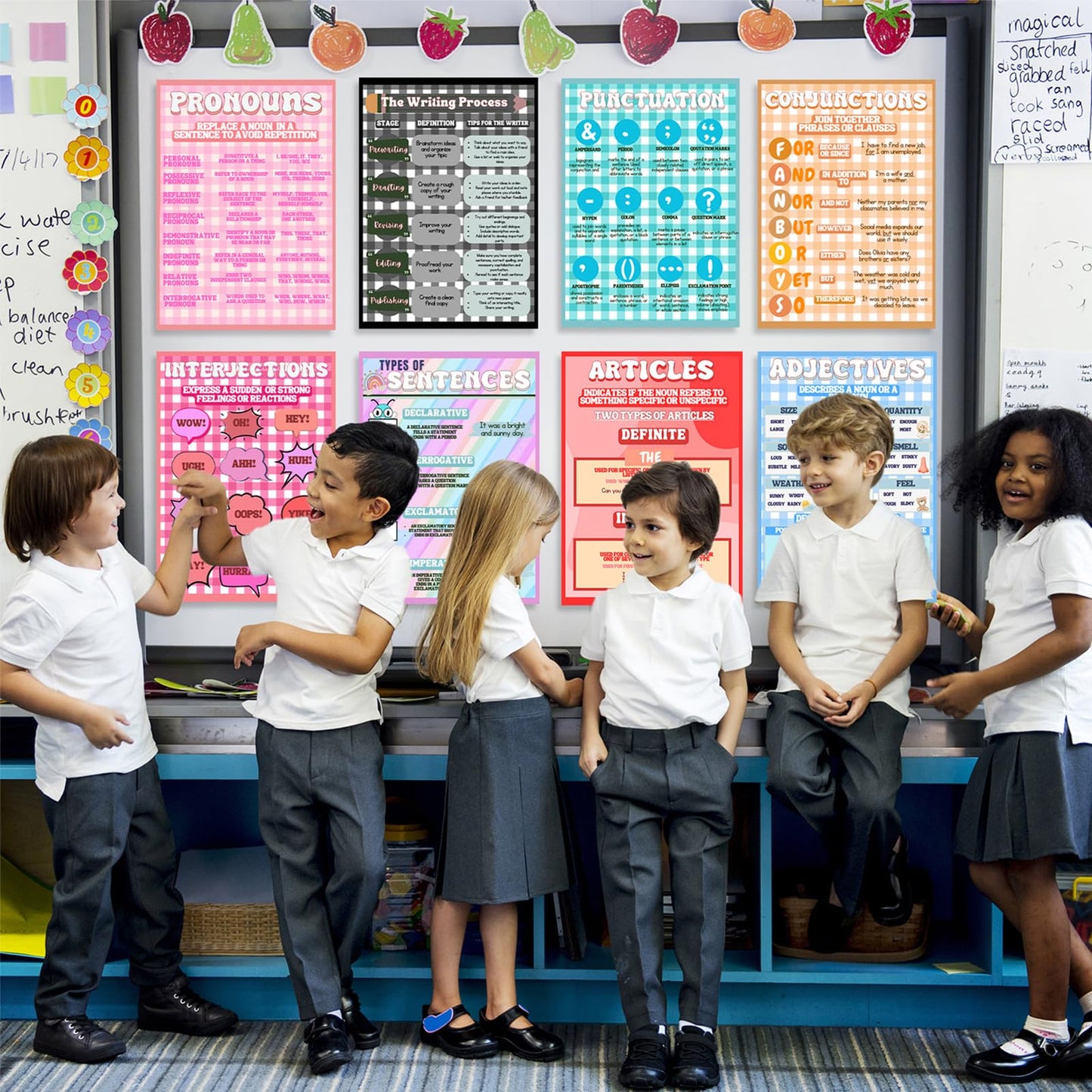 AUNMER Parts Of Speech Posters for Classroom Must Haves,Learning English Grammar Posters Decor,Writing Process Language Arts Elementary & Middle School,ELA 3rd 4th & 5th Grade Teacher Must Haves