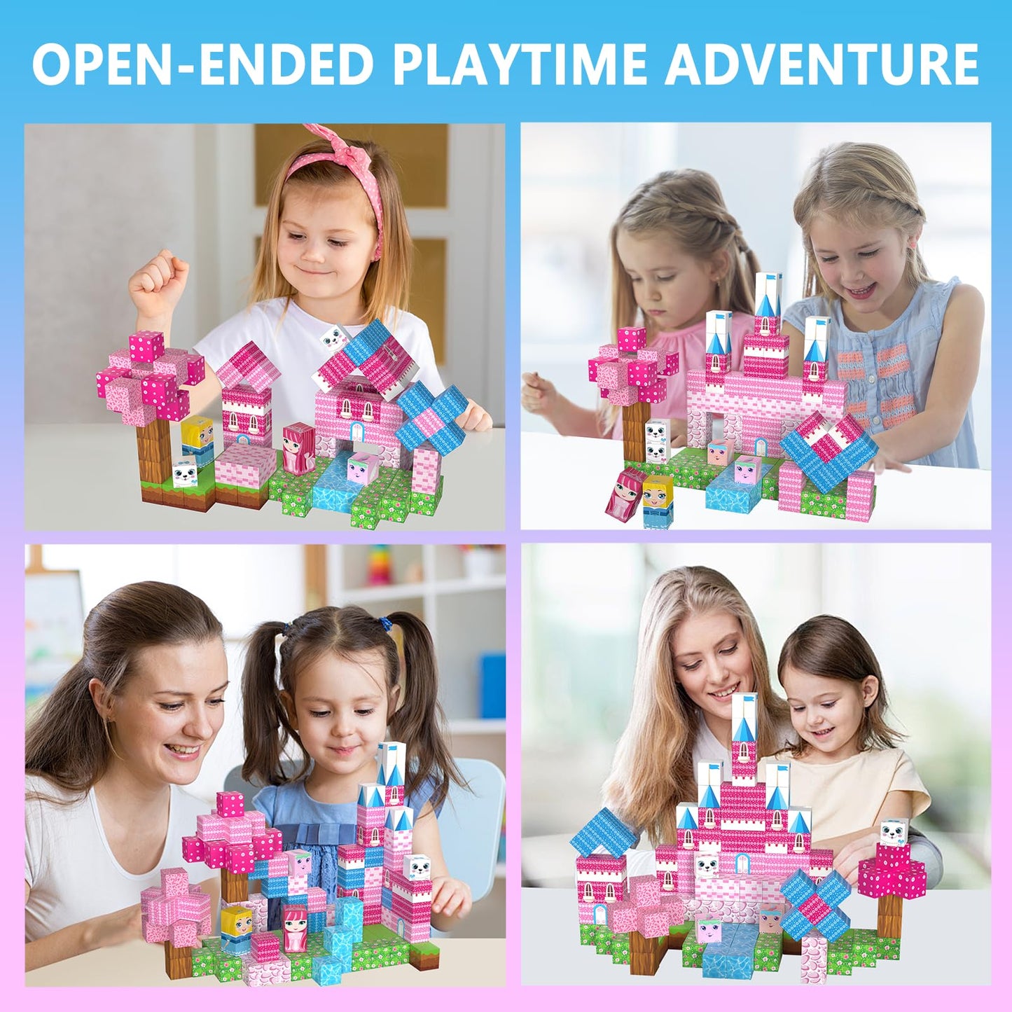 150PCS Magnetic Blocks, Magnet Building Cube Toy, Build 3D Pink Princess Castle Set for Girls, Montessori Sensory Toys for Kids, STEM Educational Toys, Christmas, Children's Day Gift for Boys & Girls
