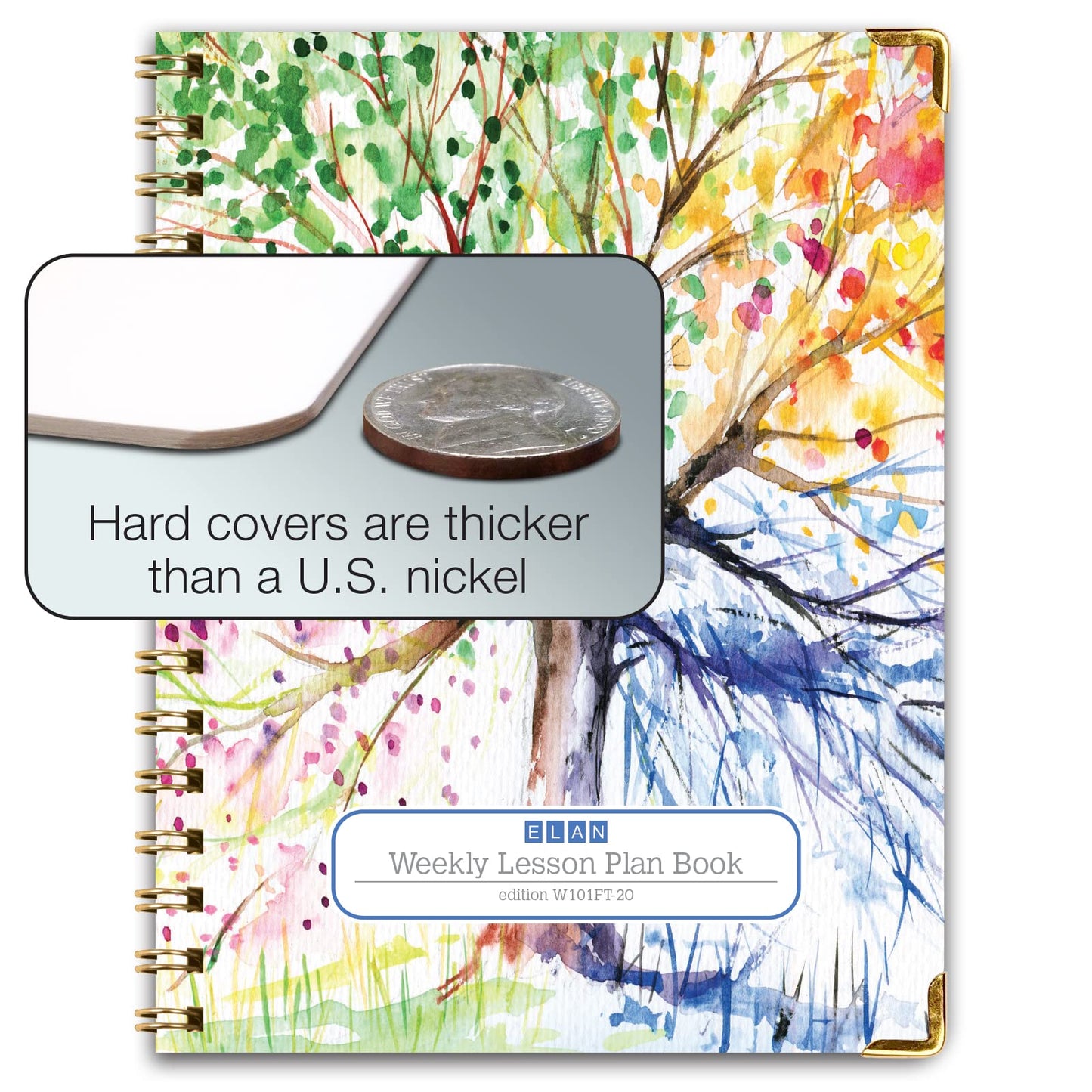 Elan Publishing Company HARDCOVER 7 Period Teacher Lesson Planner - Days Horizontally Across the Top with Bonus Clip-in Bookmark (Tree Seasons)
