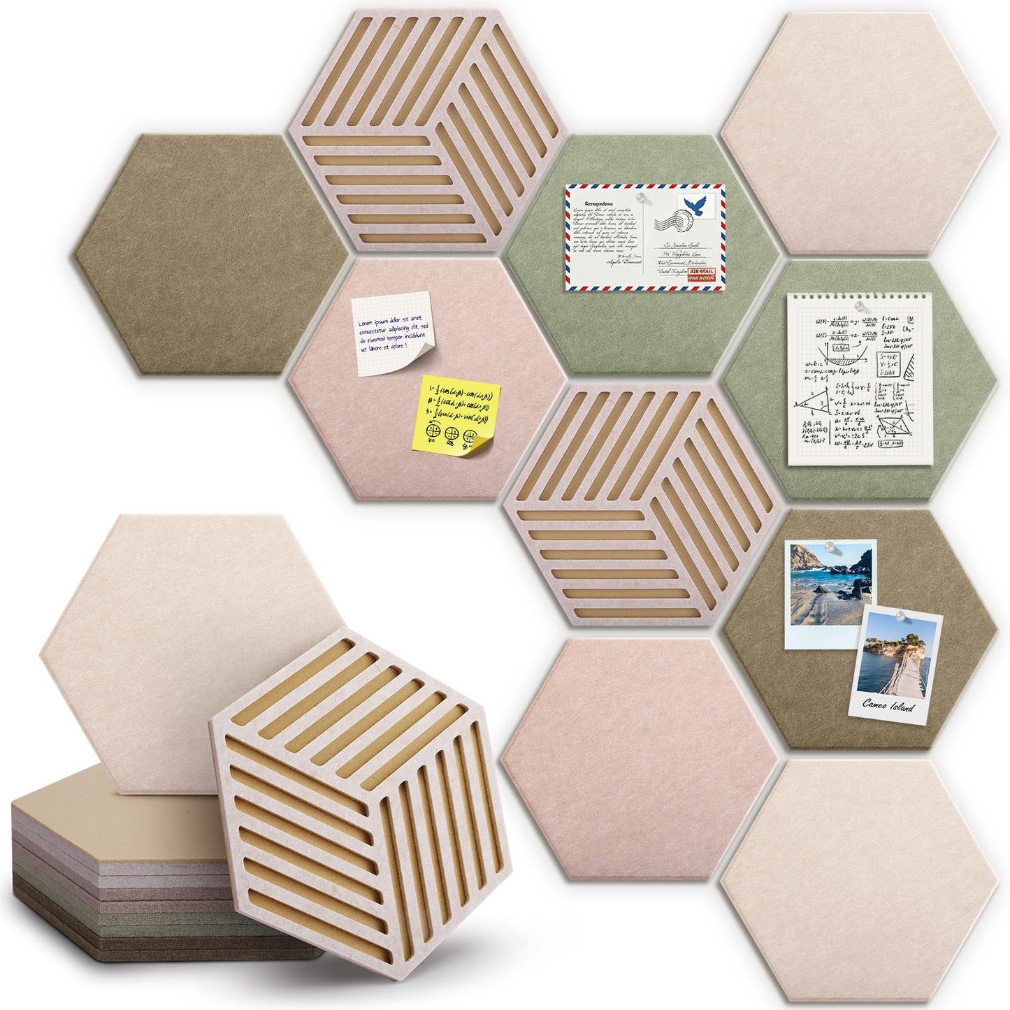 Hexagon Large Cork Bulletin Board Tiles, Peel and Stick Felt Wall Panels for Vision, Message Center, Picture and Prayer Board for Office, Dorm, Room and Desk Decor(Linen Dusk)