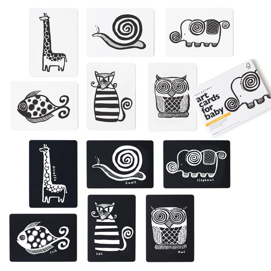 Wee Gallery Art Cards for Baby, Durable High Contrast Black and White Animal Flashcards for Newborns, Brain Development, Sensory Toys, Tummy Time Essentials for Infant and Toddler - Original Animals