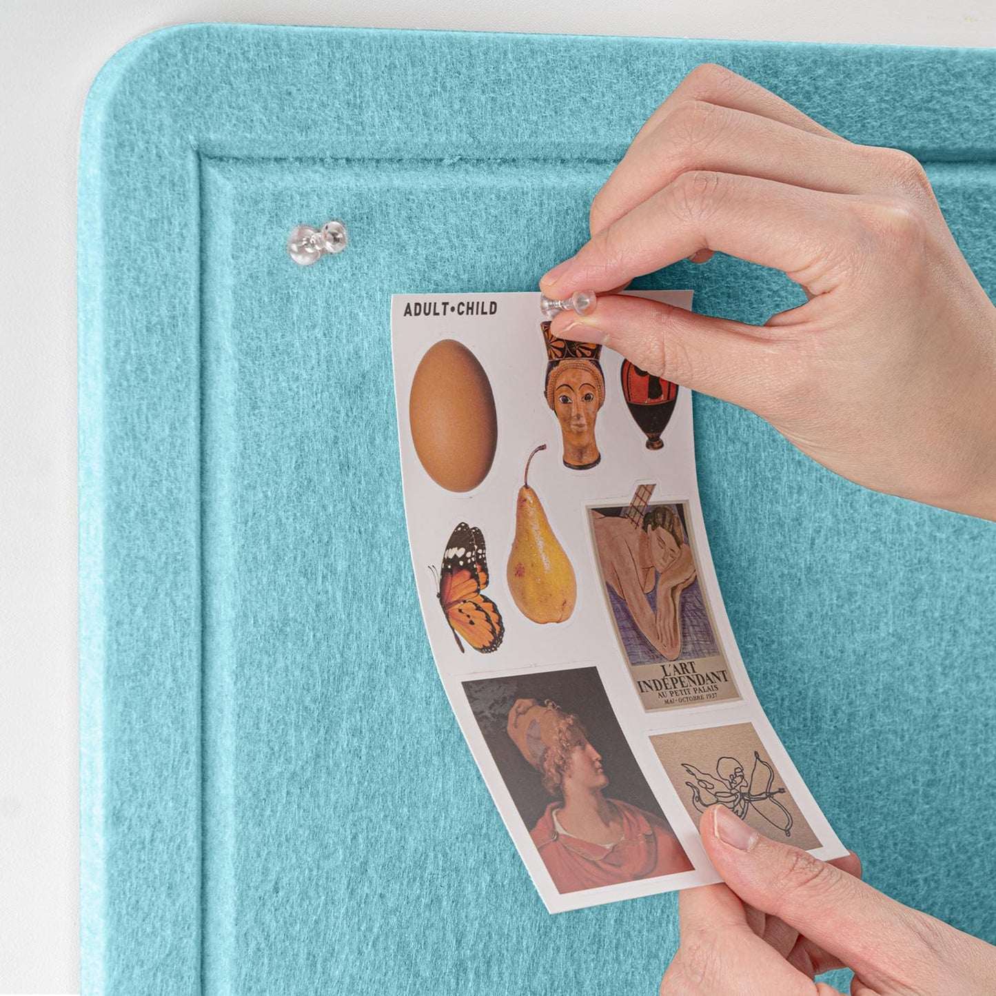Bulletin Board, 36 x 24 inches Felt Board - Decorative Pin Board, Cork Board Alternative for Wall, 3' x 2' Foldable Picture Board Self-Adhesive Vision Board with 20 Pushpins - Turquoise Blue