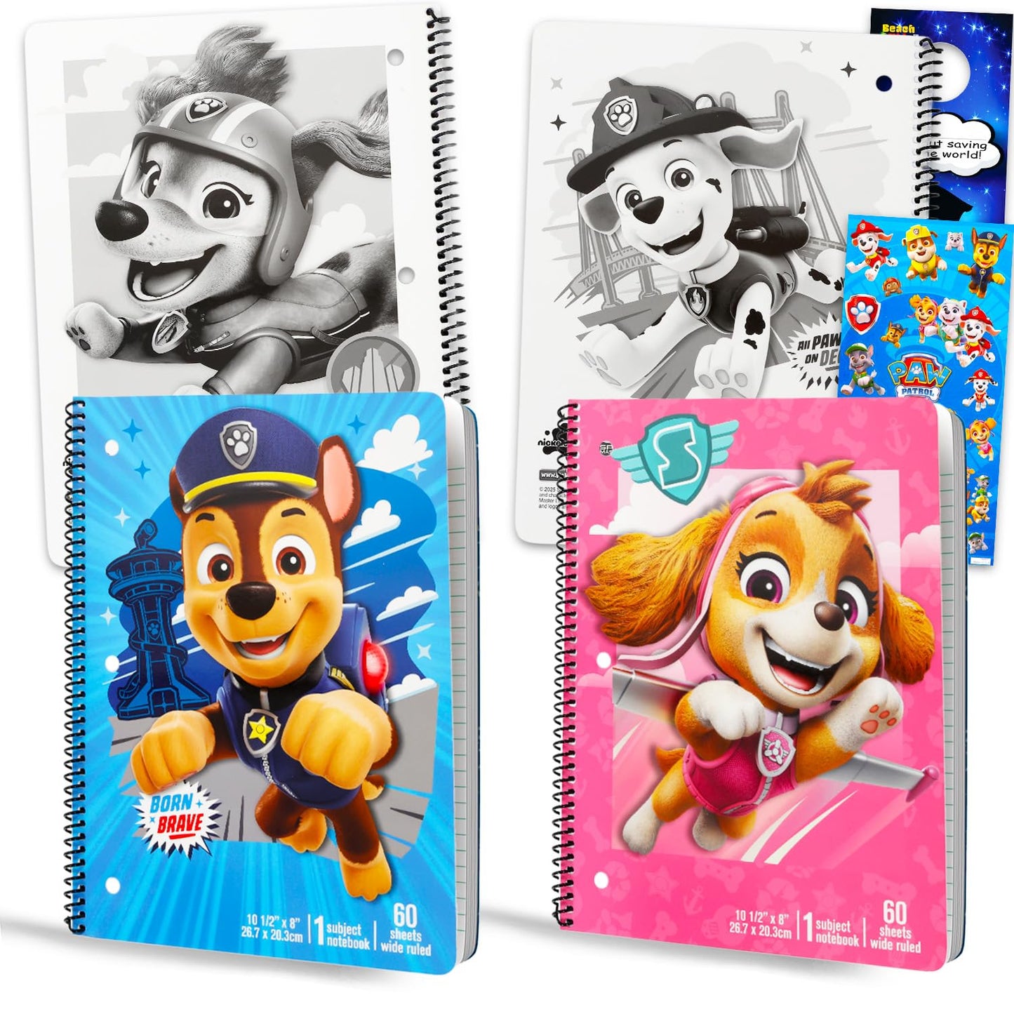 Paw Patrol School Supplies Set - Bundle with 4 Spiral Notebooks Featuring Chase & Skye Plus Stickers, More | Paw Patrol Classroom Office Supplies for Kids