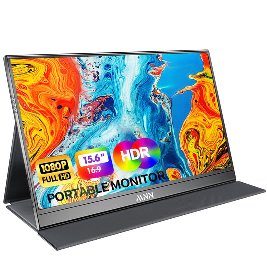 MNN Portable Monitor 15.6inch FHD 1080P 60Hz USB C HDMI Gaming Ultra-Slim IPS Display w/Smart Cover & Speakers,HDR Plug&Play, External Monitor for Laptop PC Phone Mac (15.6'' 1080P)
