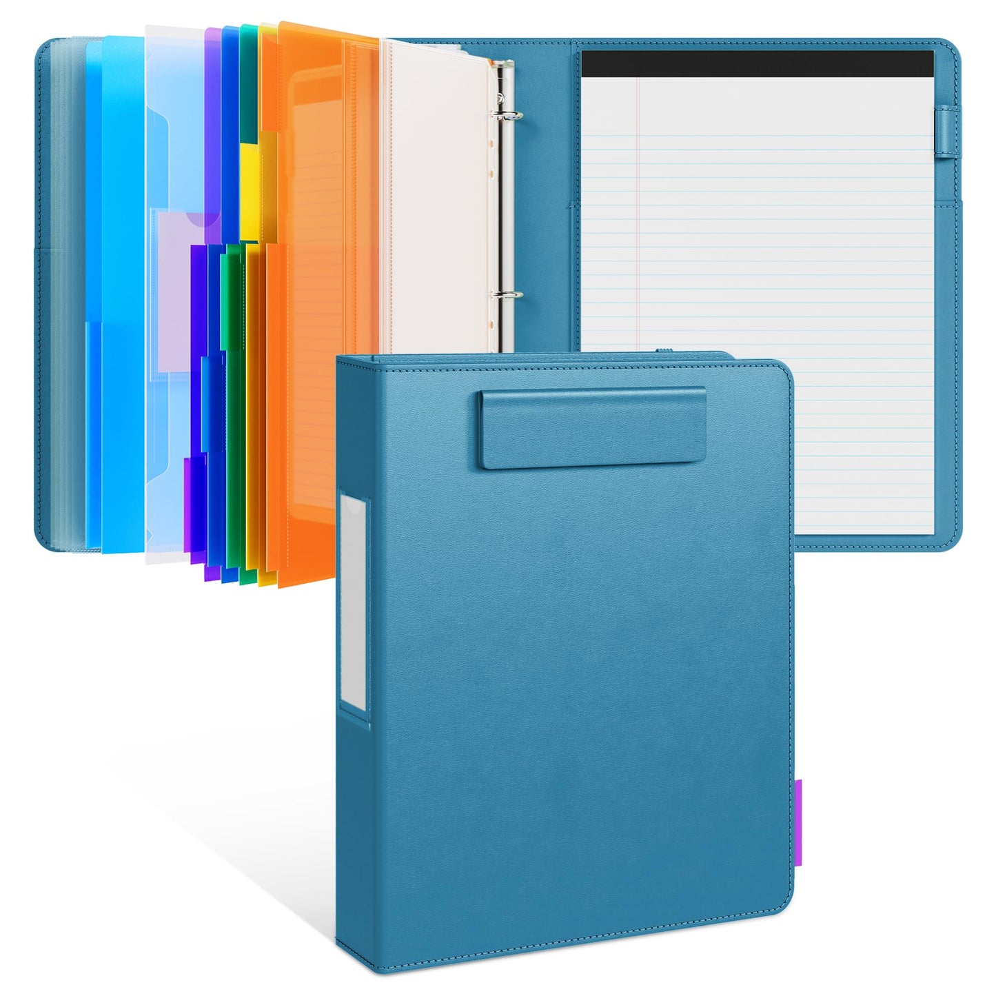 JoyCat 3 Ring Binder Clipboard with Storage,12.4"x10.2"Magnetic Clipboard Folder with 5 Expandable Folders,Refillable Lined Notepad (11" x 8.5"),Ideal for School Office Nursing(Dark Blue)