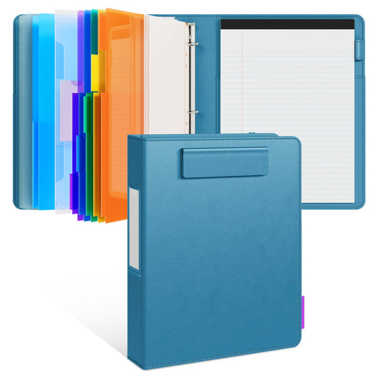 JoyCat 3 Ring Binder Clipboard with Storage,12.4"x10.2"Magnetic Clipboard Folder with 5 Expandable Folders,Refillable Lined Notepad (11" x 8.5"),Ideal for School Office Nursing(Dark Blue)