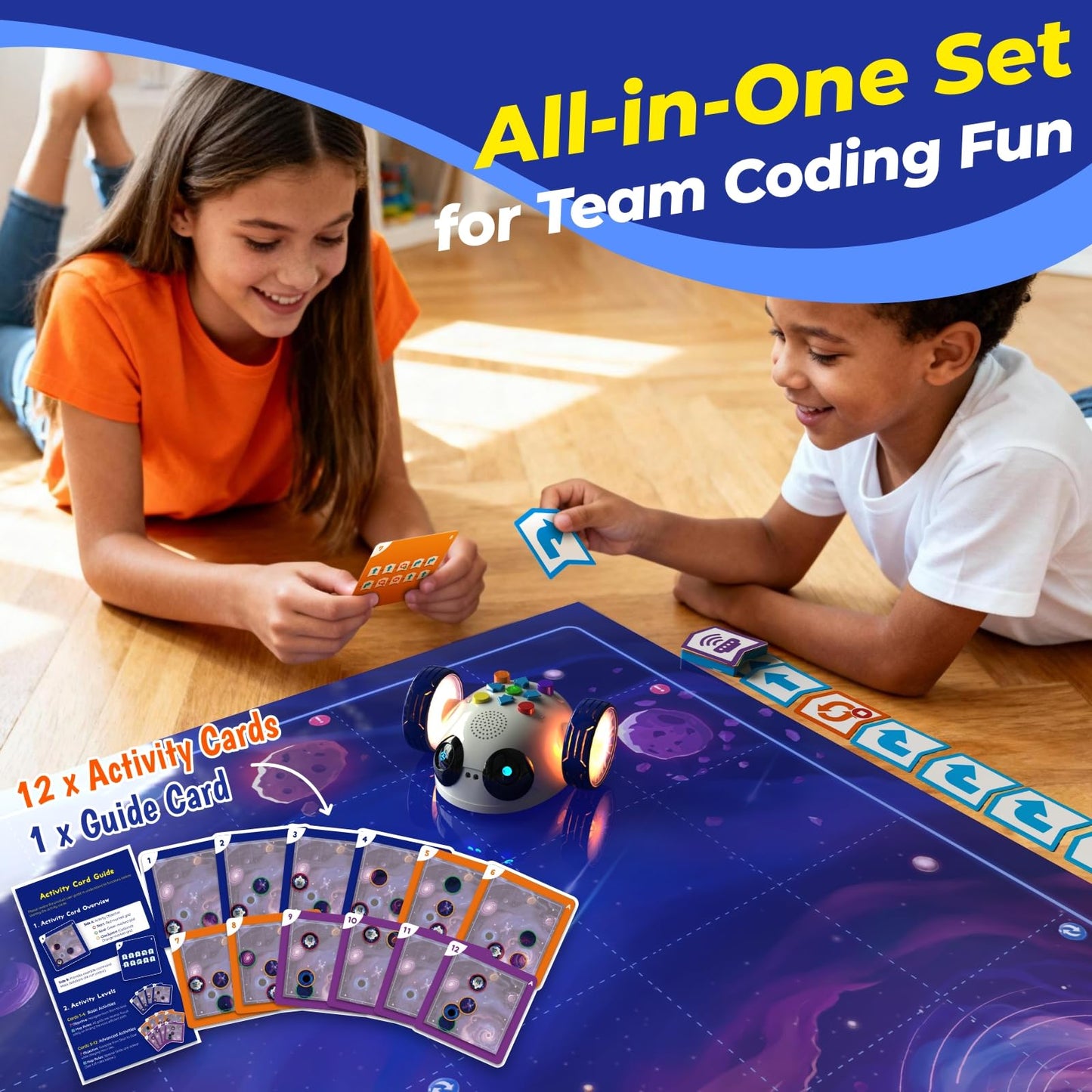 Apitor Coding Robot Toys for Kids Ages 5+, STEM Robot Toy Kit with Wheels and Play Cards, Screen Free Remote Control Programming Interactive Toy for Boys and Girls Ages 5-8