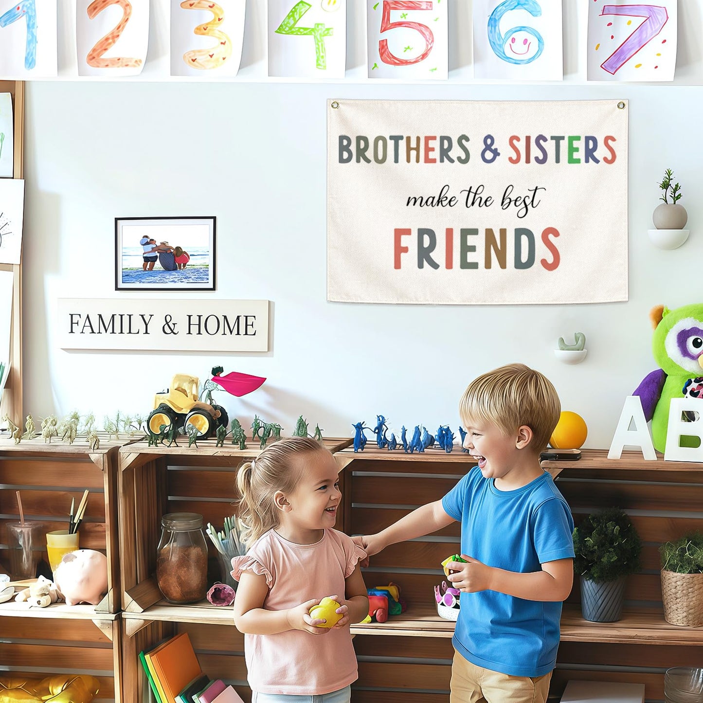 Nursery Wall Art Decor-Rectangular Banner Flag Poster Wall Decor Gifts for-Baby Kids Girl Boy-Playroom,Bedroom,Door Decoration-Christmas Gift-Brothers and Sisters Make The Best Friends-28.5"L×20"W