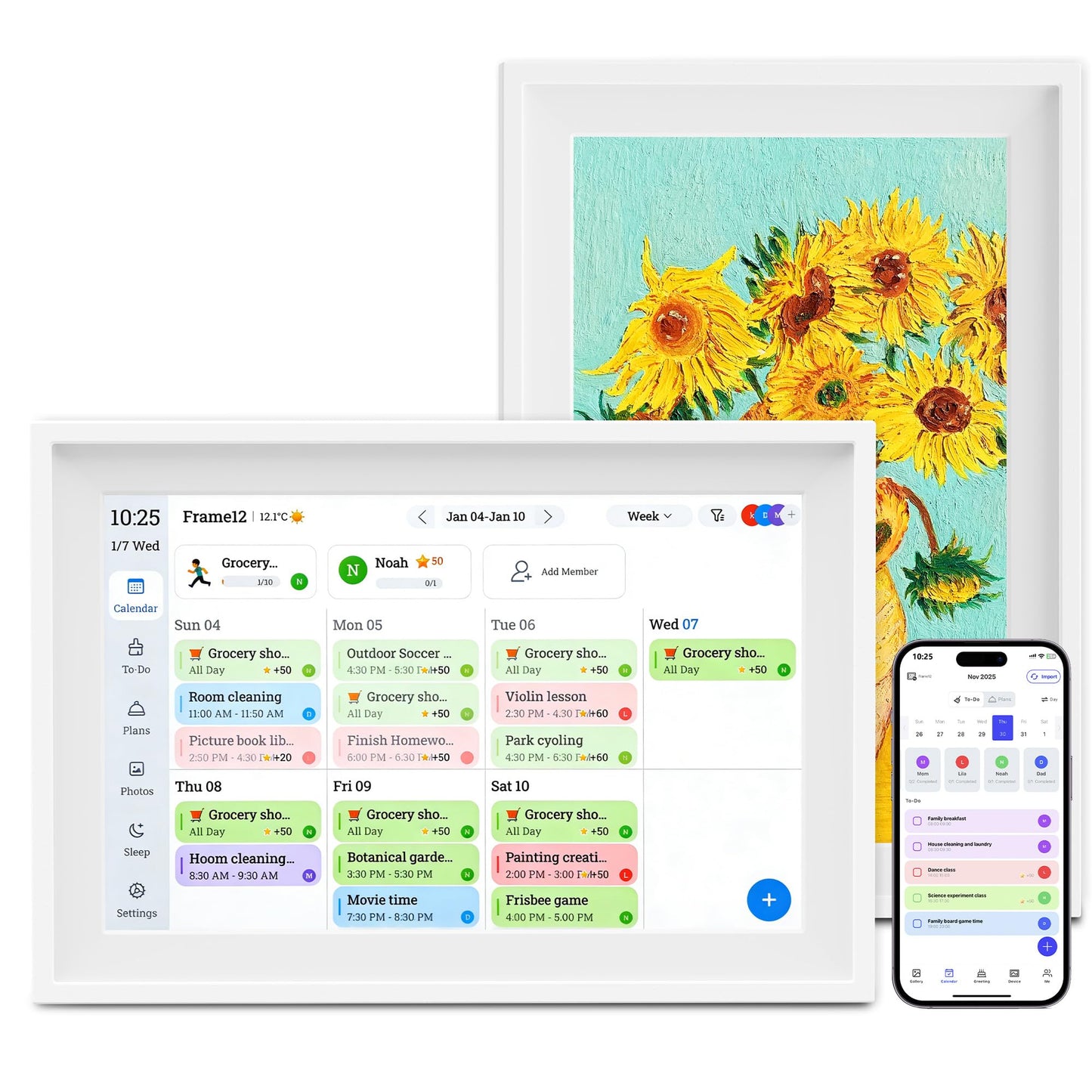 Digital Calendar, 10.1" HD Touchscreen AI Photo Restoration & Meal Planner Auto-Rotate Desktop Wall Mount for Family Home, To Do List, Duty Chart