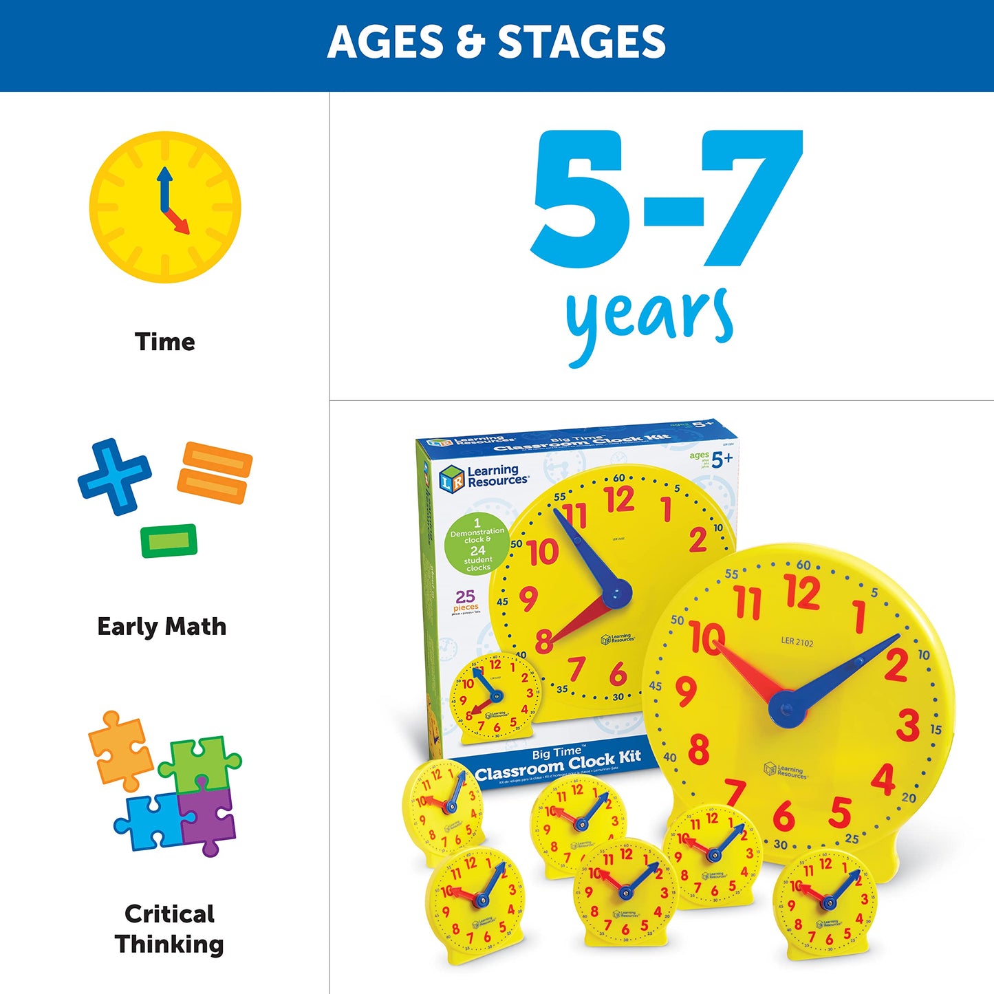 Learning Resources Classroom Clock Kit - Preschool Must Have, Teaching Time Activity , About Flash Time Cards, Montessori Toys, Math Manipulatives, Gifts for Boys and Girls, Toddler Activities