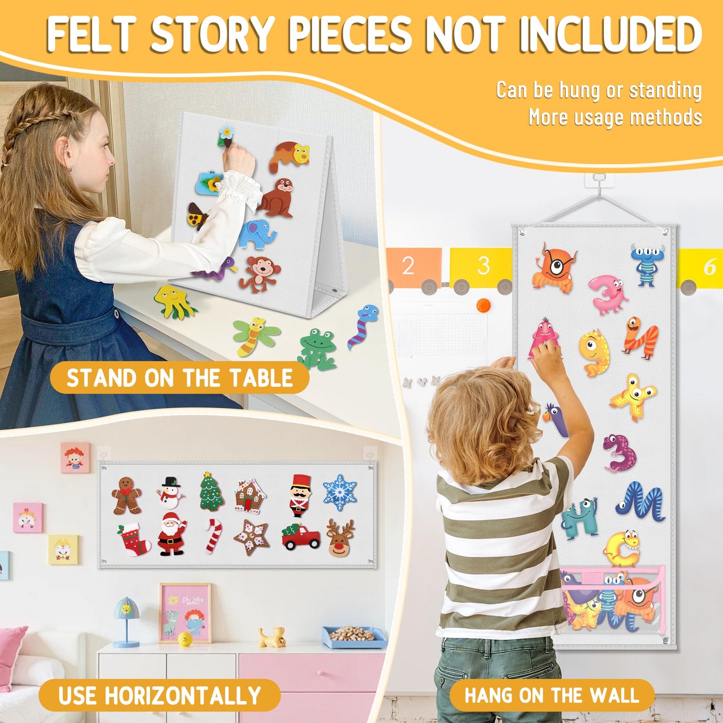AKAYOK Foldable Felt Board - Double-Sided Flannel Story Board for Preschool Learning, Interactive Storytelling & Play | 13" x 12" Portable Felt Play Board for Home & Classroom Use（White）