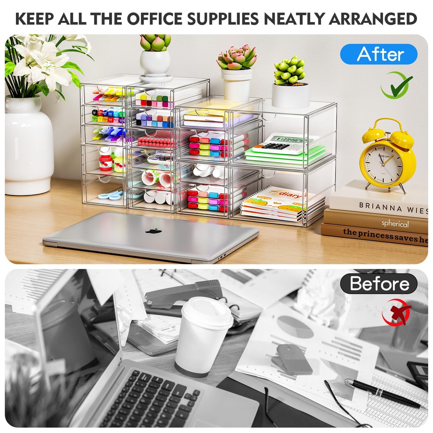 Acrylic Makeup Organizer with 13 Drawers, Bathroom Counter Organizer, Acrylic Organizers, Desk Organizer, Office Supplies, Storage Drawers for Cosmetic, Pencil, Coffee, etc 3 Pack