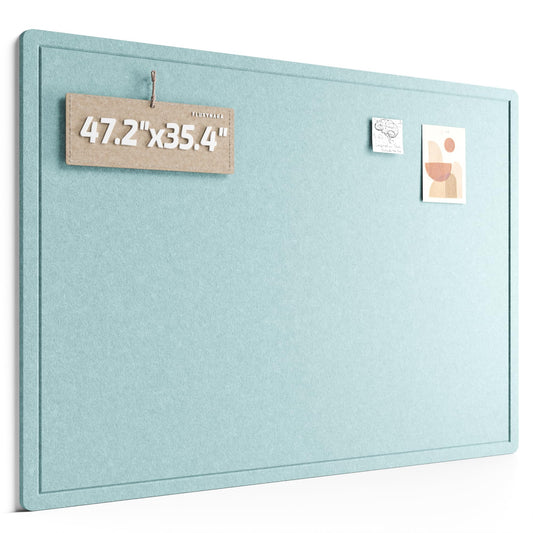 Fluxynara Large Bulletin Board, 47.2" x 35.4" Cork Board Alternative with 24 Safe Removable Adhesive Tabs, Foldable Felt Pin Board for Home Office, Classroom, Bedroom,Entryway for Walls—Aqua Blue