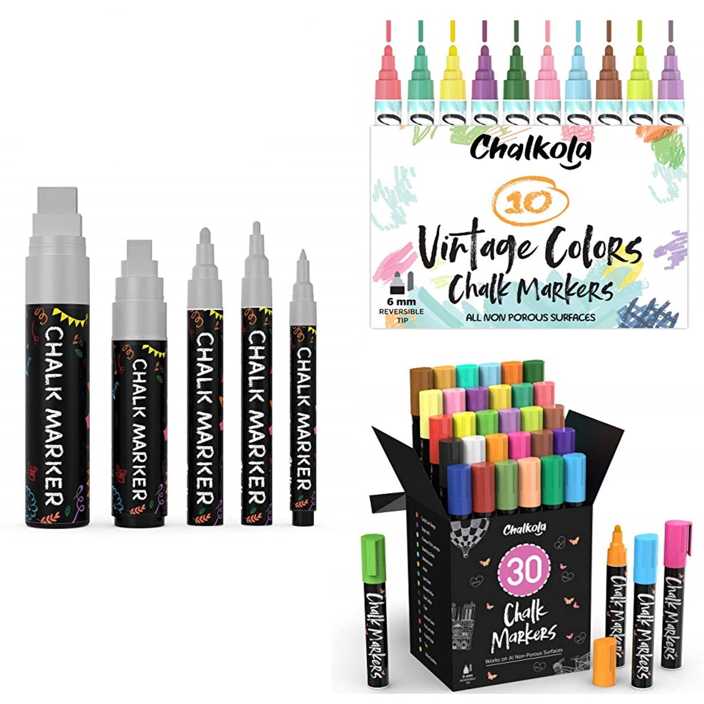 Chalkola 5 Silver Variety + 30 Markers 6mm + 10 Vintage 6mm Bundle