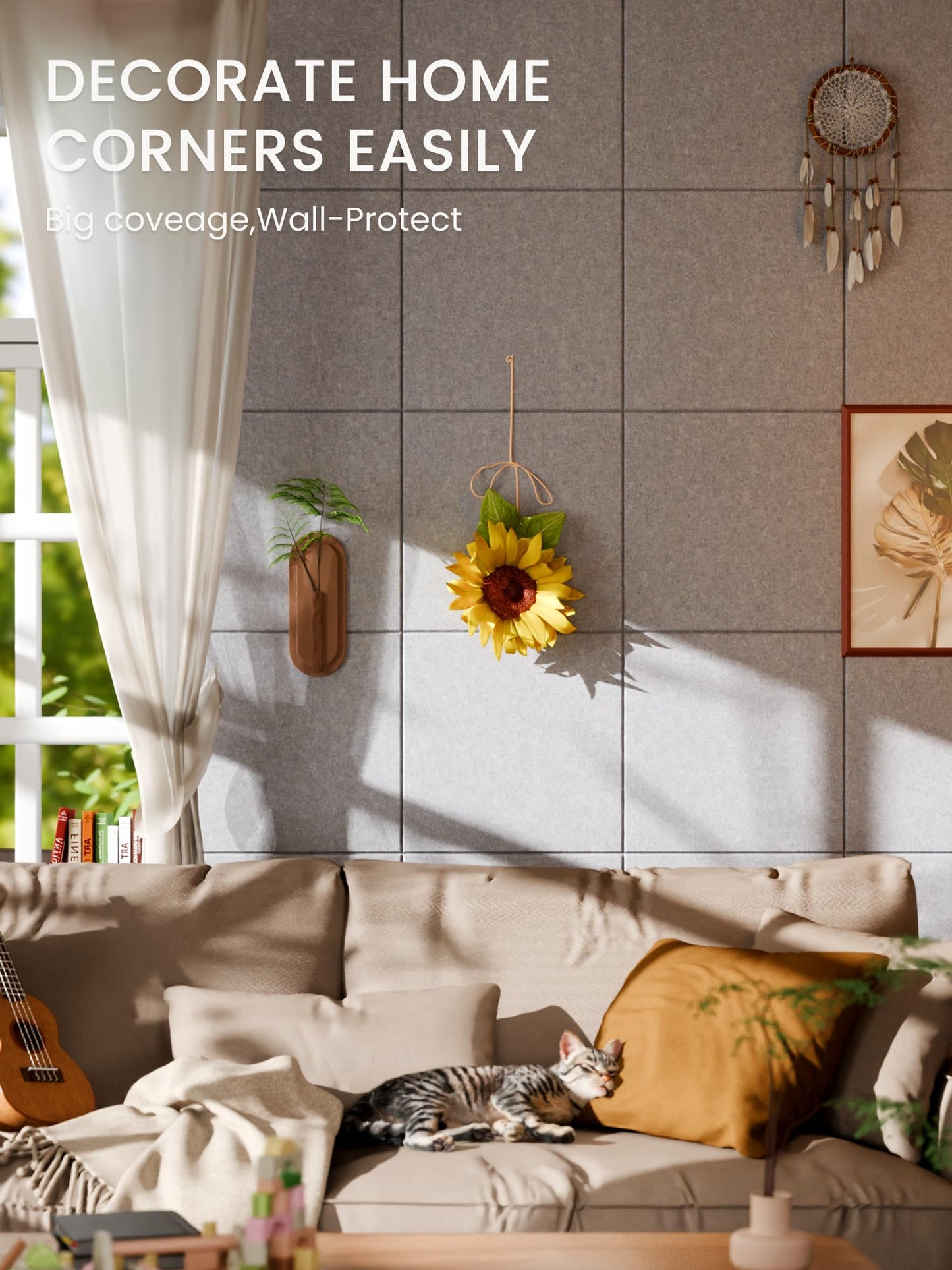 Bumusty Large Cork Board 48" x 36" Alternative - 12 Pack Felt Wall Tiles with 70 Safe Removable Adhesive Tabs, 30 Pushpins, Cork Boards for Walls Pin Board Bulletin Board Office Decor (Soft Gray)