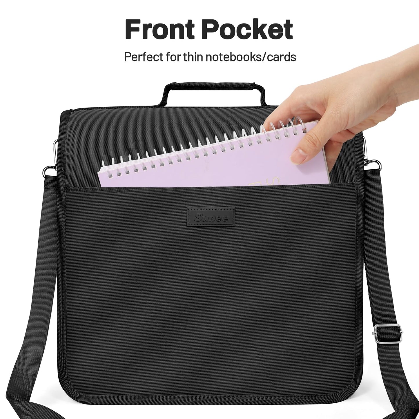 SUNEE Zipper Binder 3 Ring, 3 Inch O-Ring with Handle and Shoulder Strap, 600-Sheet Capacity, 5-Tab Expanding File Folder, Multi-Pockets for Middle School Organizer Binder with Zipper, Black