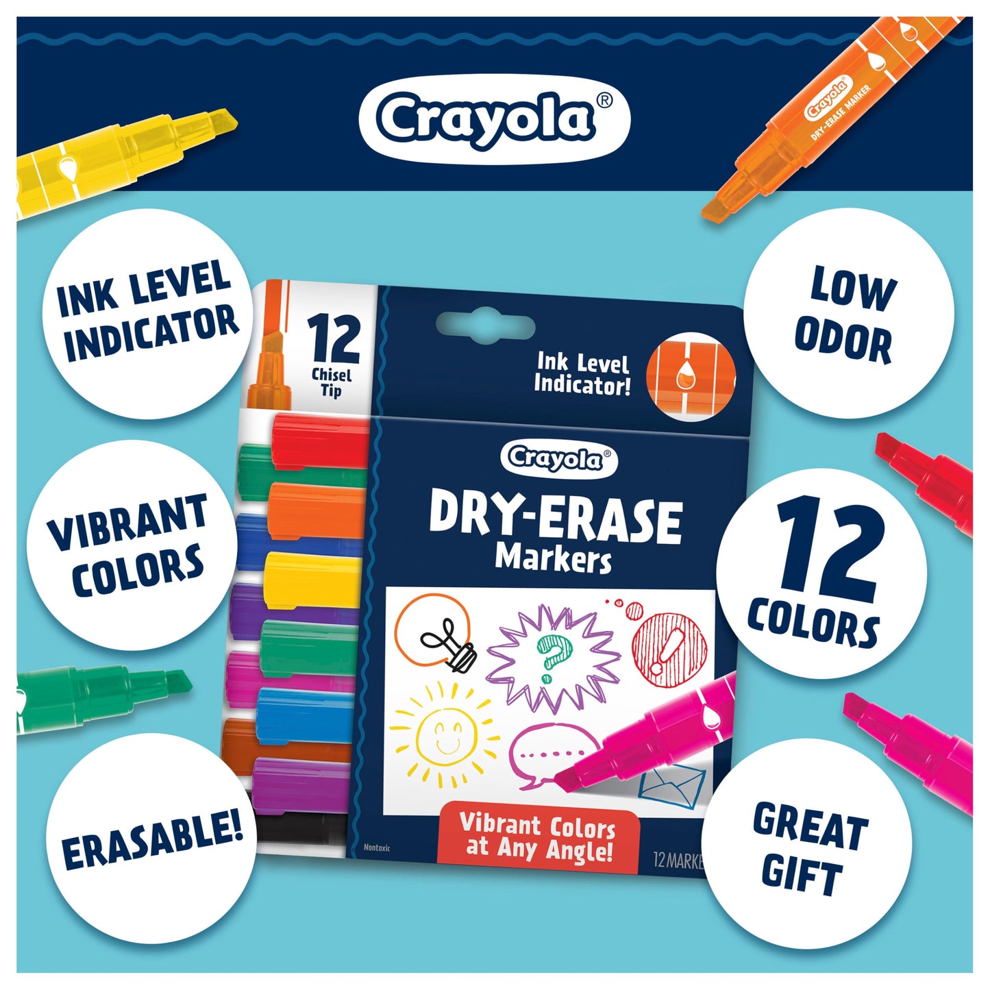 Crayola Take Note Dry Erase Markers for School (12ct) Teacher Classroom Supplies, Chisel Tip Whiteboard Markers, Must Haves