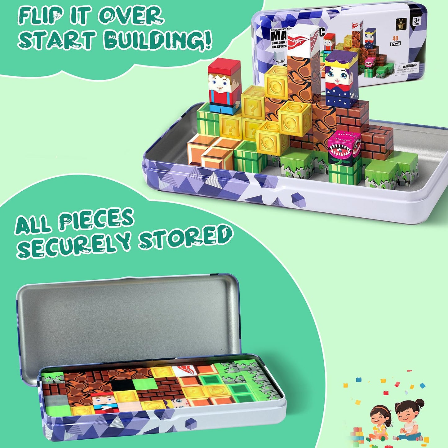 Ufilni Magnetic Travel Building Blocks for Kids – 40 PCS Educational STEM Toy Set with Compact Case for Airplane, Road Trip & Home Play for Kids Ages 3 4 5 6 7 8 Year Old Boys Girls