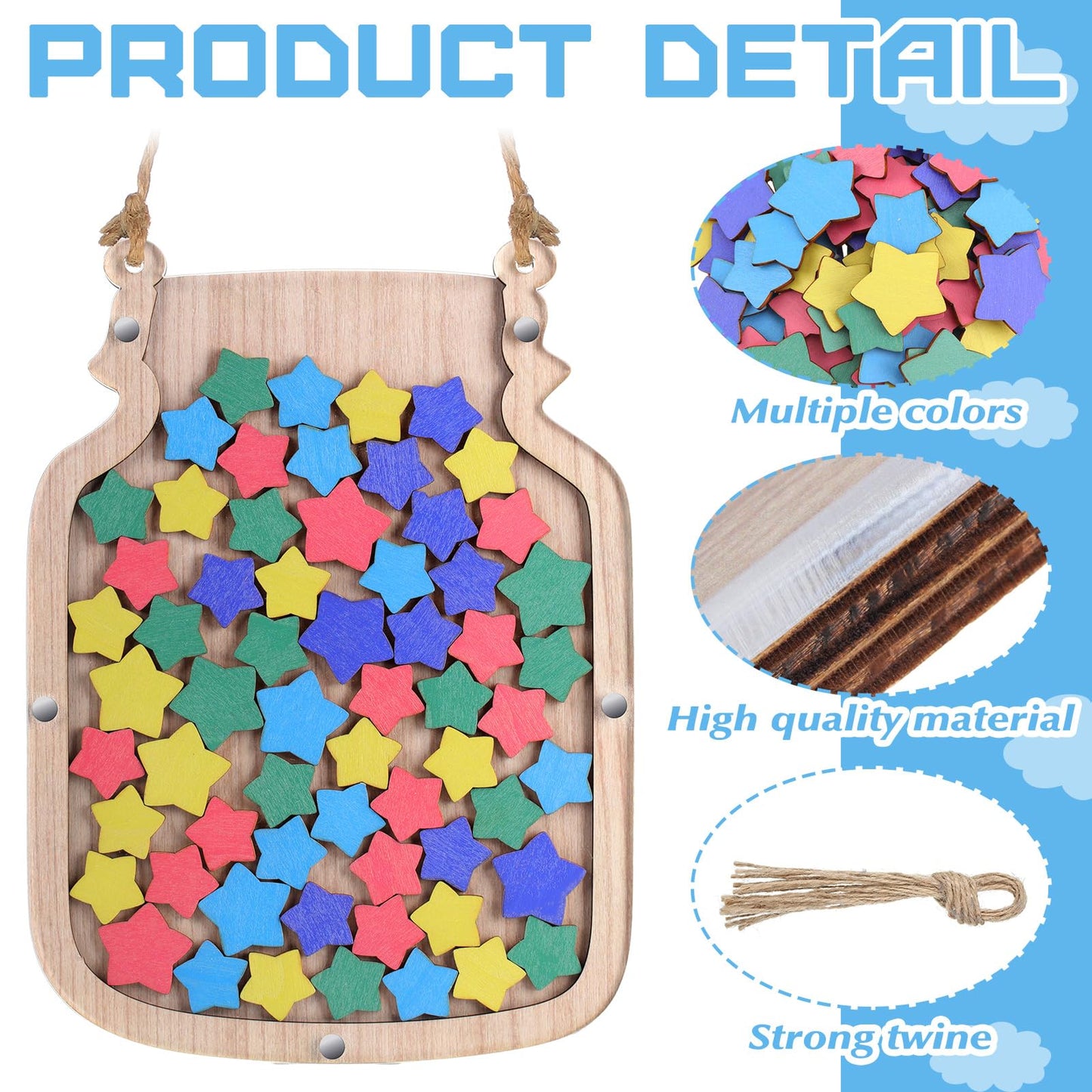 Zhanmai 11.57 x 8.66" Classroom Reward Jar for Kids Behavior Chart for Classroom Star Reward System Hanging Wooden Home Behavior Jar for Boys Girl Management Board Tools Incentive(Star,Wood)
