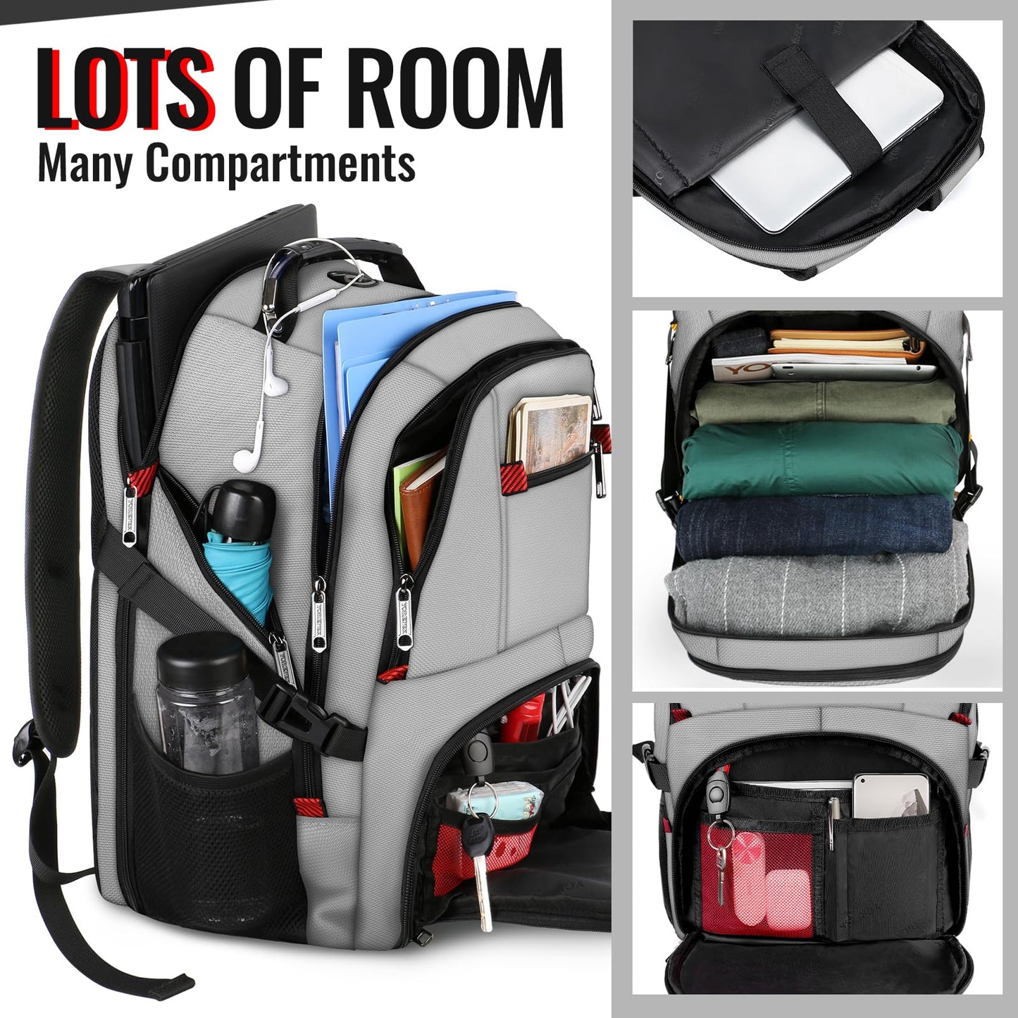 YOREPEK Large Backpack for Men, Extra Large Laptop Backpacks for Men Women, Water Resistant Travel Backpack Airline Approved Business Work Bag Fits 17 Inch Computer, Black