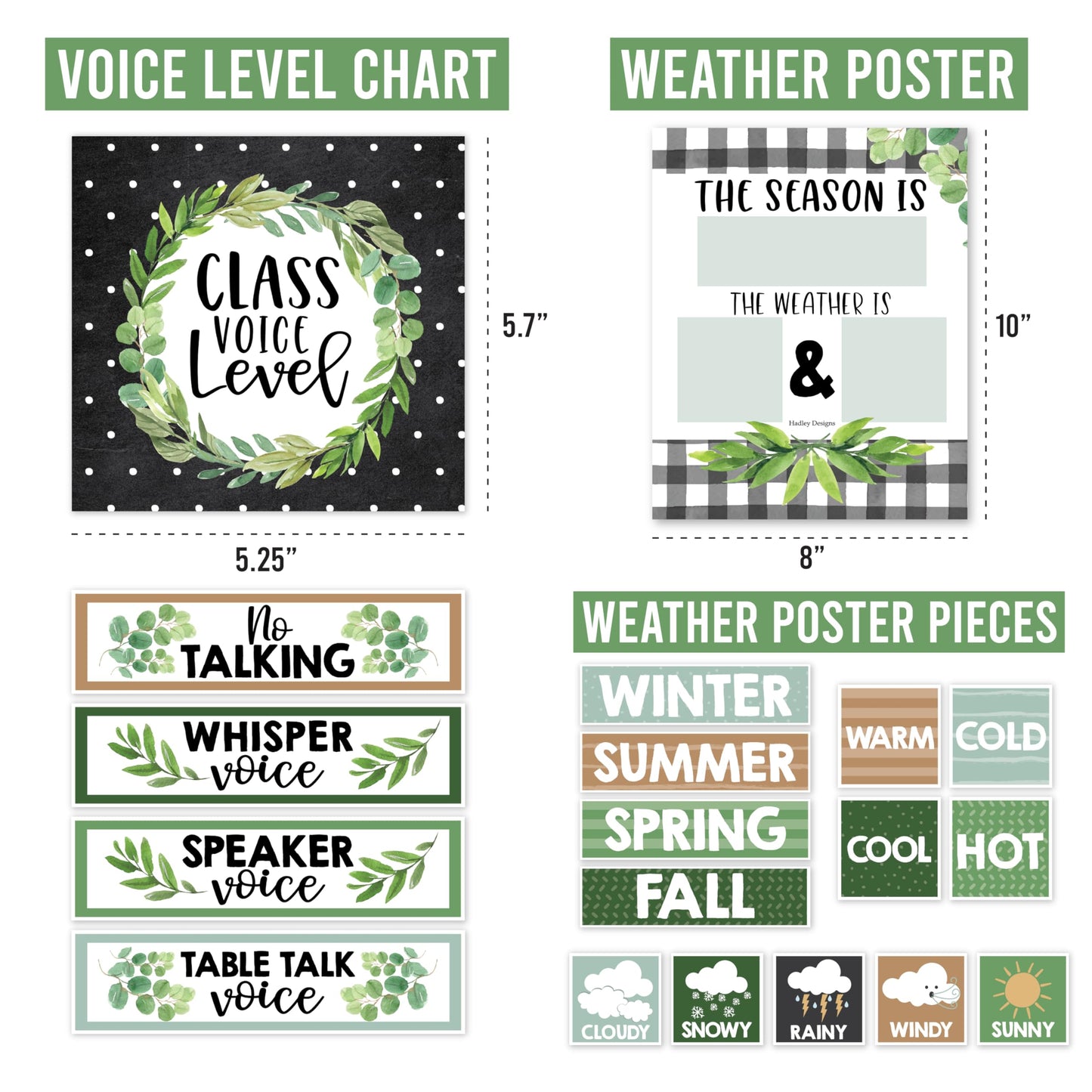 Hadley Designs Classroom Calendar Set Bulletin Board Decorations - Greenery School Calendar for Classroom Decor, Kindergarten Preschool Elementary Teacher Must Haves, Homeschool & Daycare Essentials