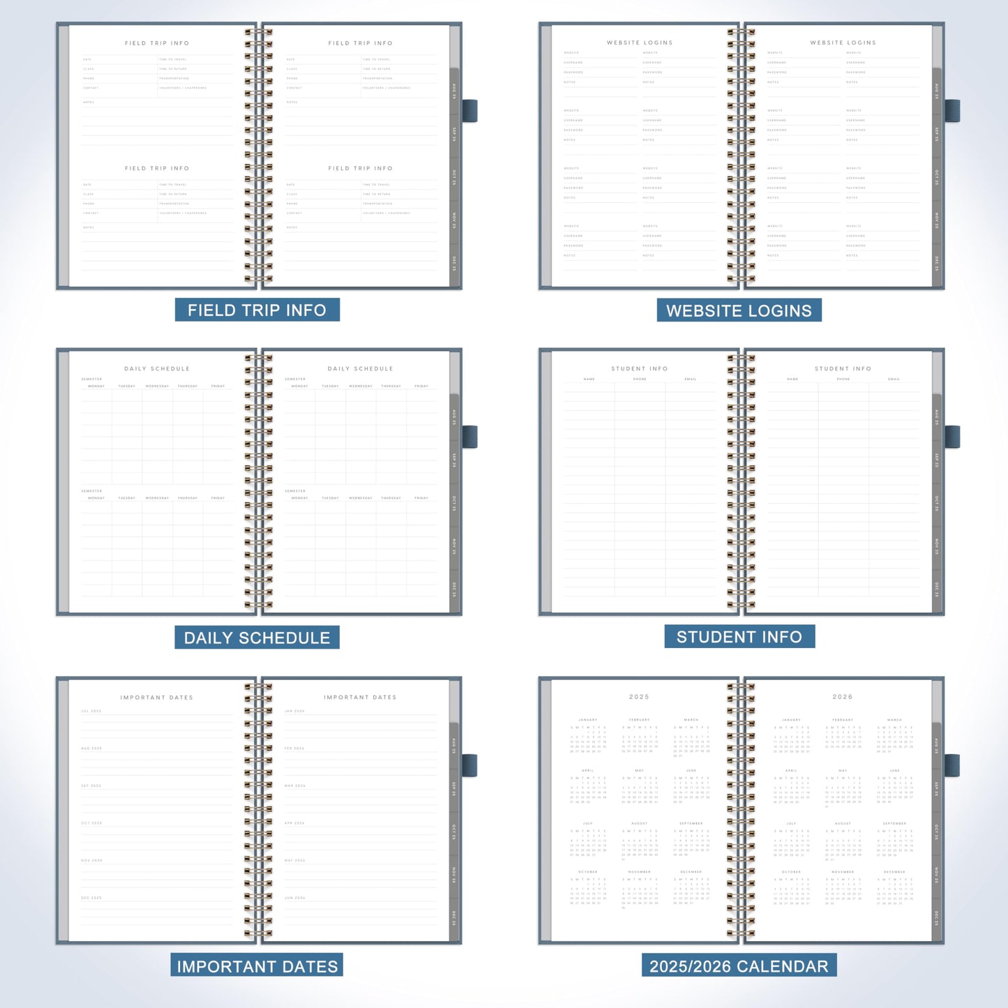 And Per Se Teacher Planner 2025-2026 Academic Year -Teacher Lesson Planner from July 2025 to June 2026, 8.5" x 11", Weekly & Monthly Planning for Teachers with Monthly Tabs, Stickers (Stone Blue)