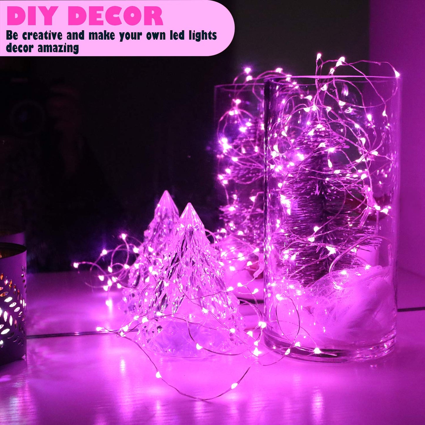 OakHaomie Fairy String Lights - 6-Pack, 7ft, Pink, Copper Wire, 20 Micro LEDs, CR2032 Batteries Included, Wedding/Party Decor