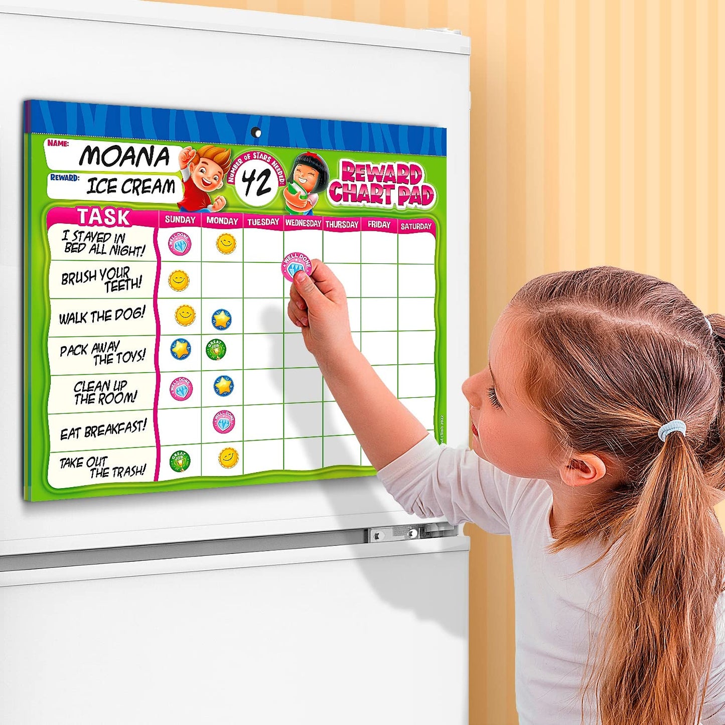 Behavior Reward Chart System - Pad with 26 Chore Charts for Kids, 2800 Stickers to Motivate Responsibility & Good Habits
