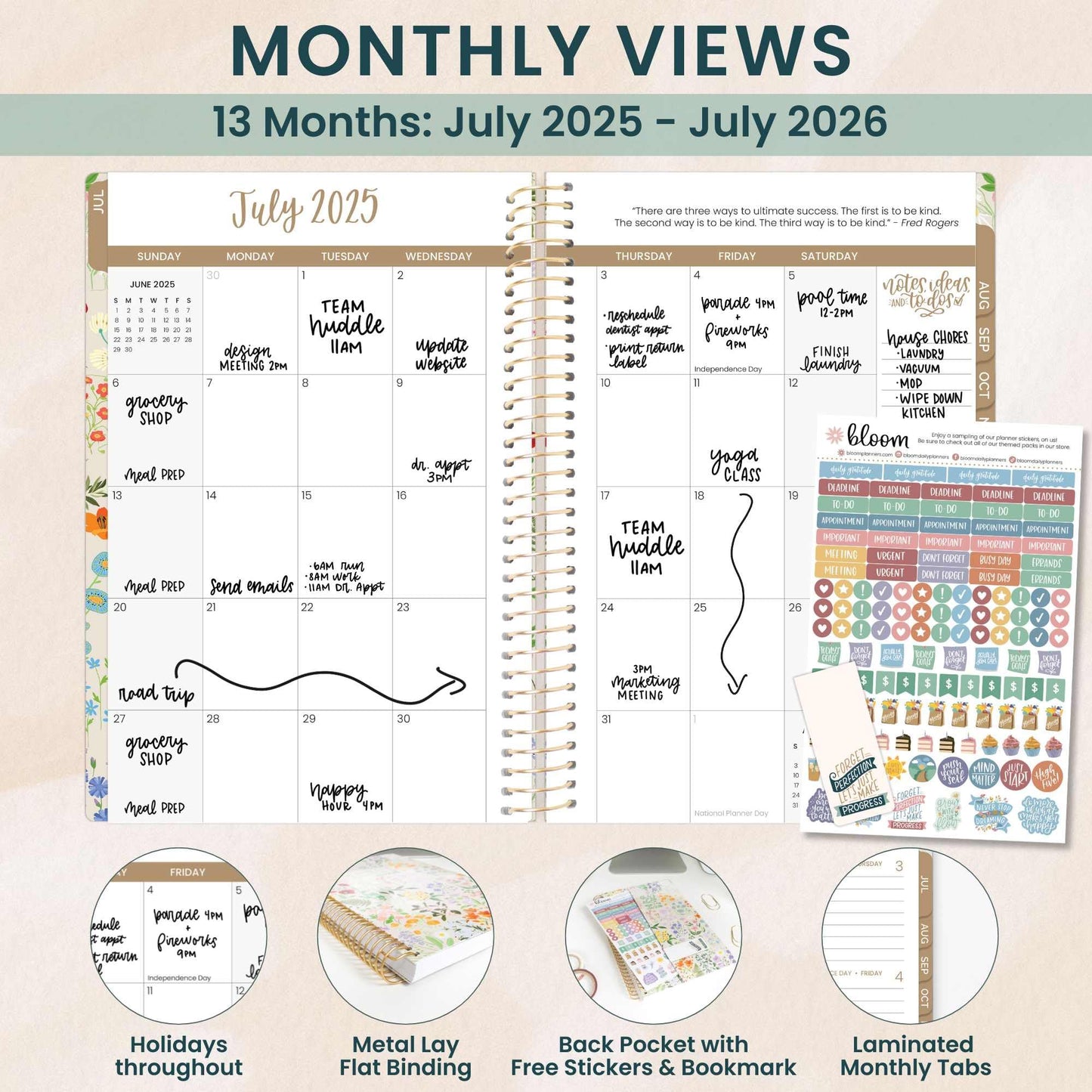 bloom daily planners 2025-2026 Academic Year Pocket Planner (July 2025 - July 2026) - 4” x 6” MINI Weekly Monthly Agenda Organizer & Calendar Book - Garden Party, Beige