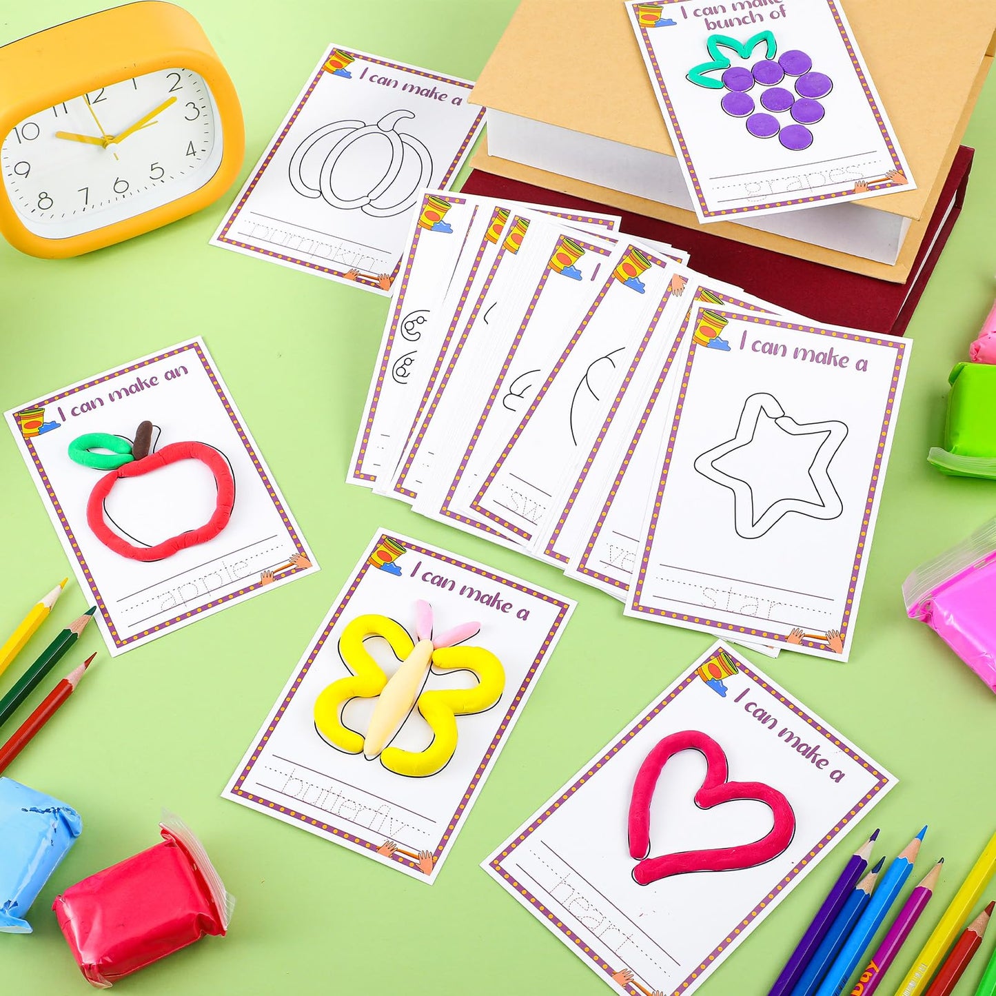 Geyoga 72 Pcs Playclay Dough Mats for Kids Rainbow Star Flower Play Mats Card for Clay or Dough Back to School Preschool Craft Suppliesfor Toddler Kid 2-6 Years Back to School Classroom Educational