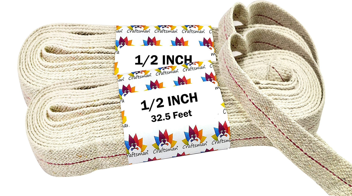 Craftsman Flat Cotton Wicks, 1/2 Inch, 65 Feet, for Kerosene Oil Lamps, White, Model DIYA102, 2 Roll Pack