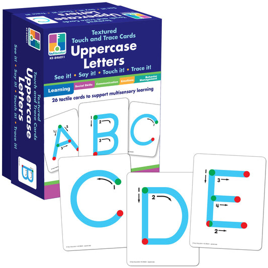 Key Education Textured Touch and Trace Alphabet Flash Cards, 26 Uppercase Letter Tracing Flashcards, ABC Preschool and Kindergarten Learning Activities