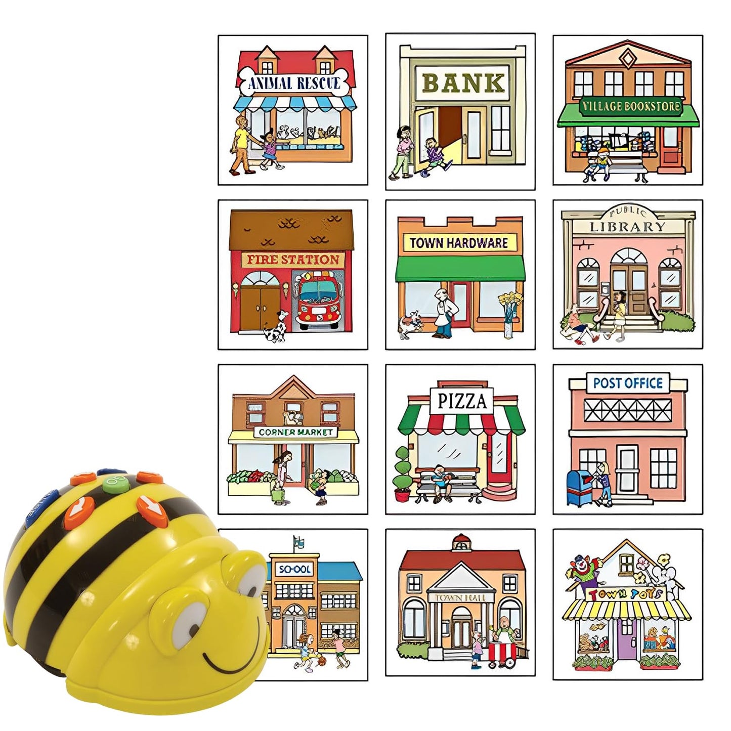 Basic Programming: See & Say Bee-Bot with 3D Community Constructiuon-Kit, Perfect for Home, Classroom, Office, Bedroom, Playroom, & Study Room Use