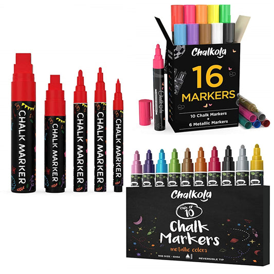 Assorted Chalk Bundle - 5 Red Variety + 16 Classic Markers + Metallic 6mm