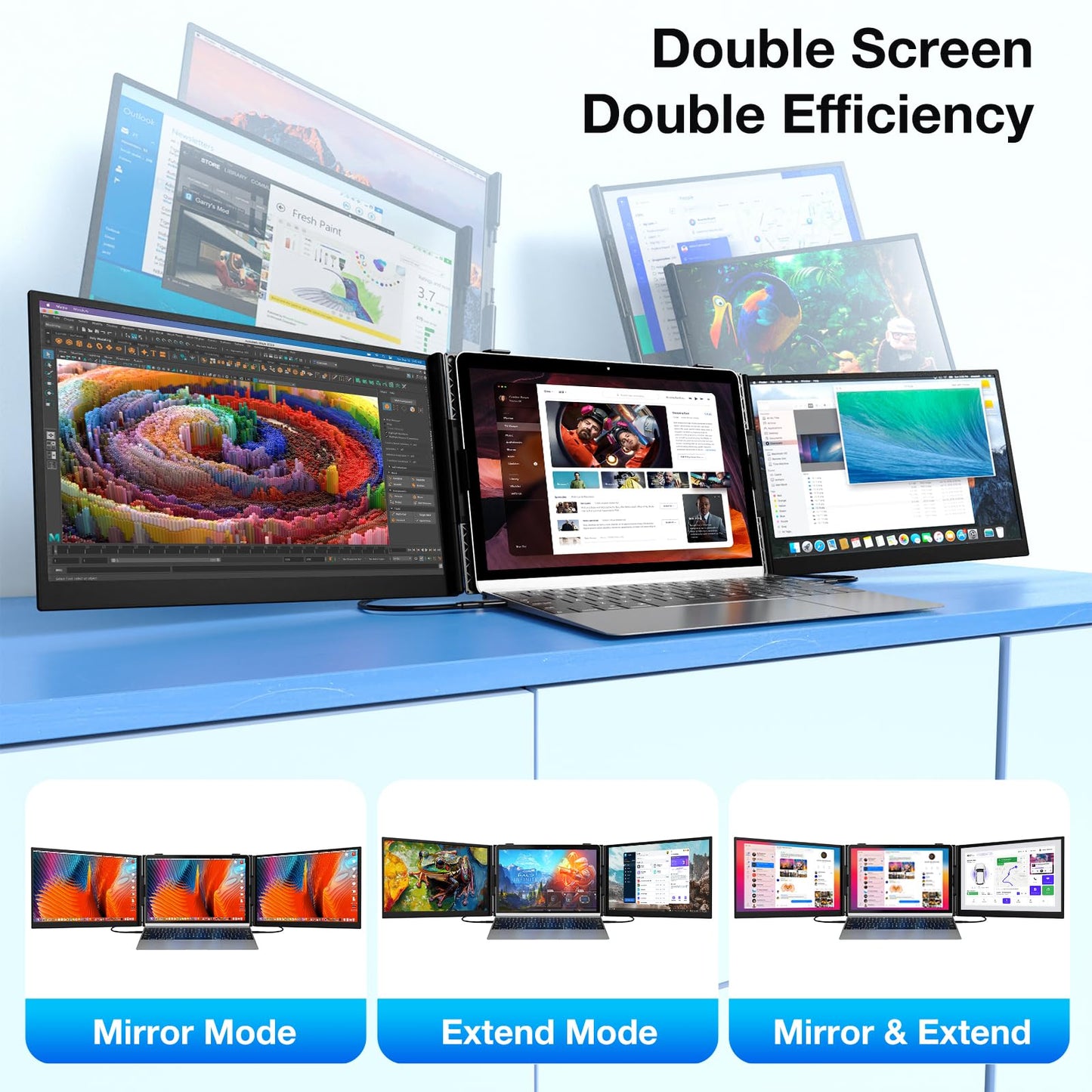 Laptop Screen Extender, Ultra-Thin 15.6" FHD 1200P 16:10 Portable Monitor for Laptop, Lightweight Travel Monitor Extender Plug & Play for 14.2"-17.3" Laptops, Compatible with Wins/Mac/Android/Chrome