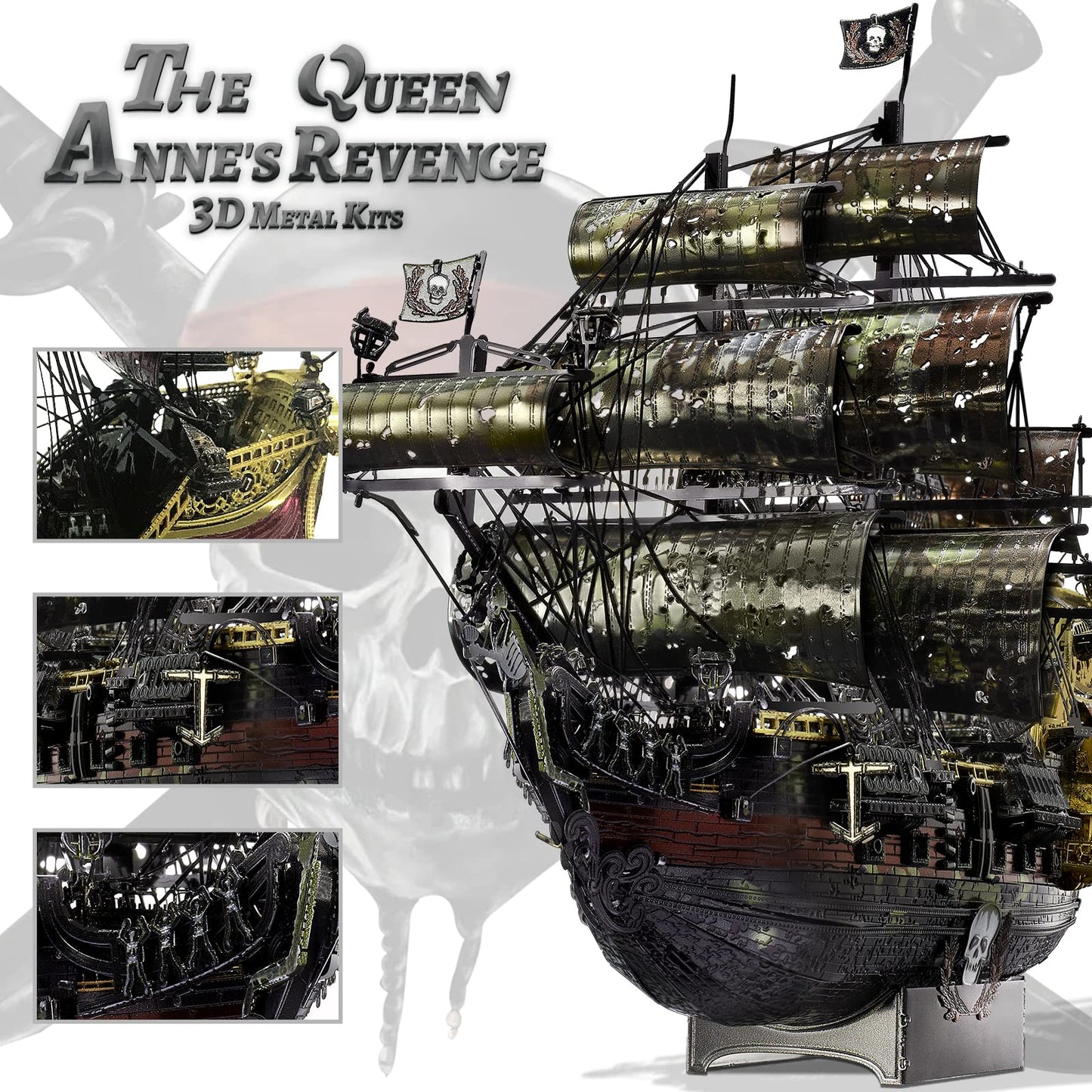 Piececool 3D Metal Puzzles for Adults, The Queen Anne's Revenge Pirate Ship Model Kits with DIY Tools Set, Metal Models Building Craft Kits, Creative Gifts Home Decor.